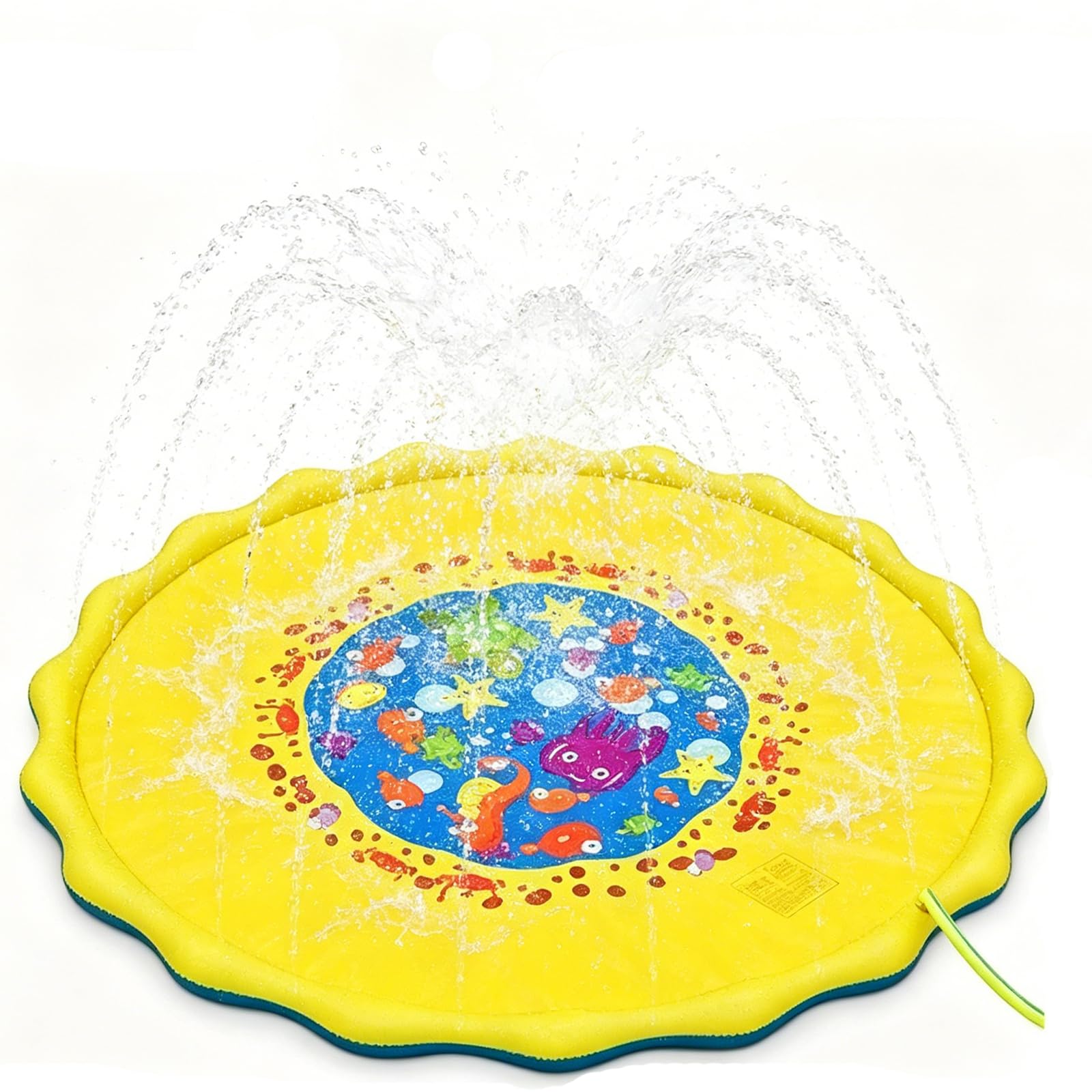 170cm Yellow Splash Pad Sprinkler Mat, Thick Non-Slip PVC Water Play Mat for Toddlers Pets, Foldable Outdoor Garden Beach Summer