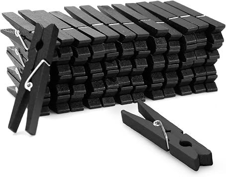 Zeno Black Clothes Pins Wooden 50 Pack Wooden Clothespins 2.9 Inch with Rust-Resistant Coil, Natural Wood Clips for Laundry, Hanging Clothes, Crafts & DIY, Black