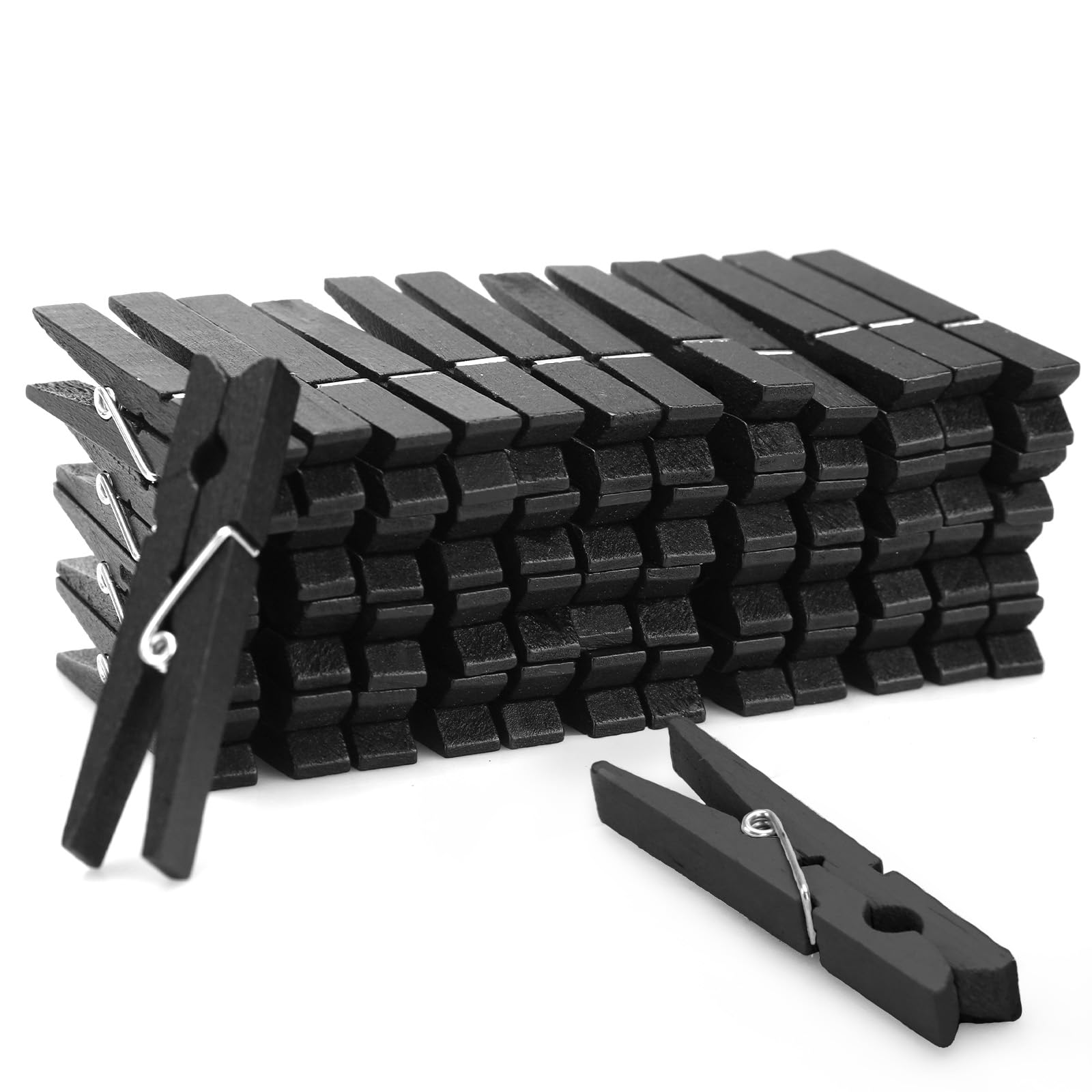 Zeno Black Wooden Pegs – 50 Pack Wooden Clothes Pegs 7.5 cm with Rust-Resistant Coil, Natural Wood Clips for Laundry, Hanging Clothes, Crafts & DIY - Black