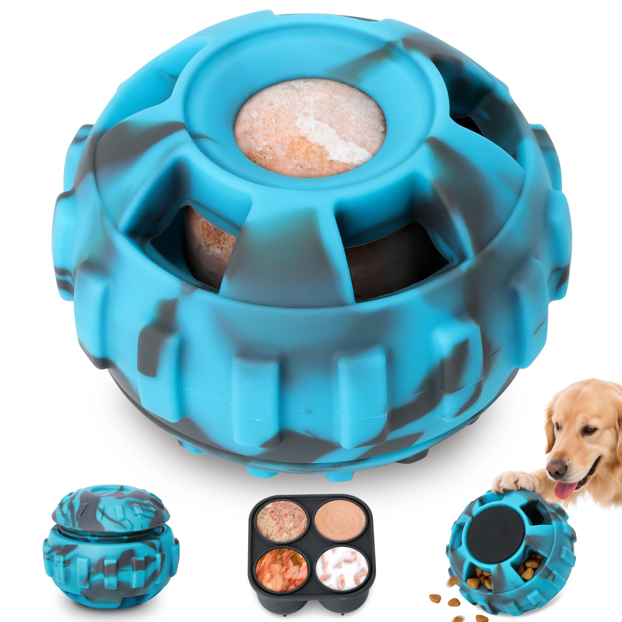Dog Enrichment Toys to Keep Them Busy-Interactive Dog Toys for Large Dogs-Freeze Treat Dispensing Natural Rubber Dishwasher Safe