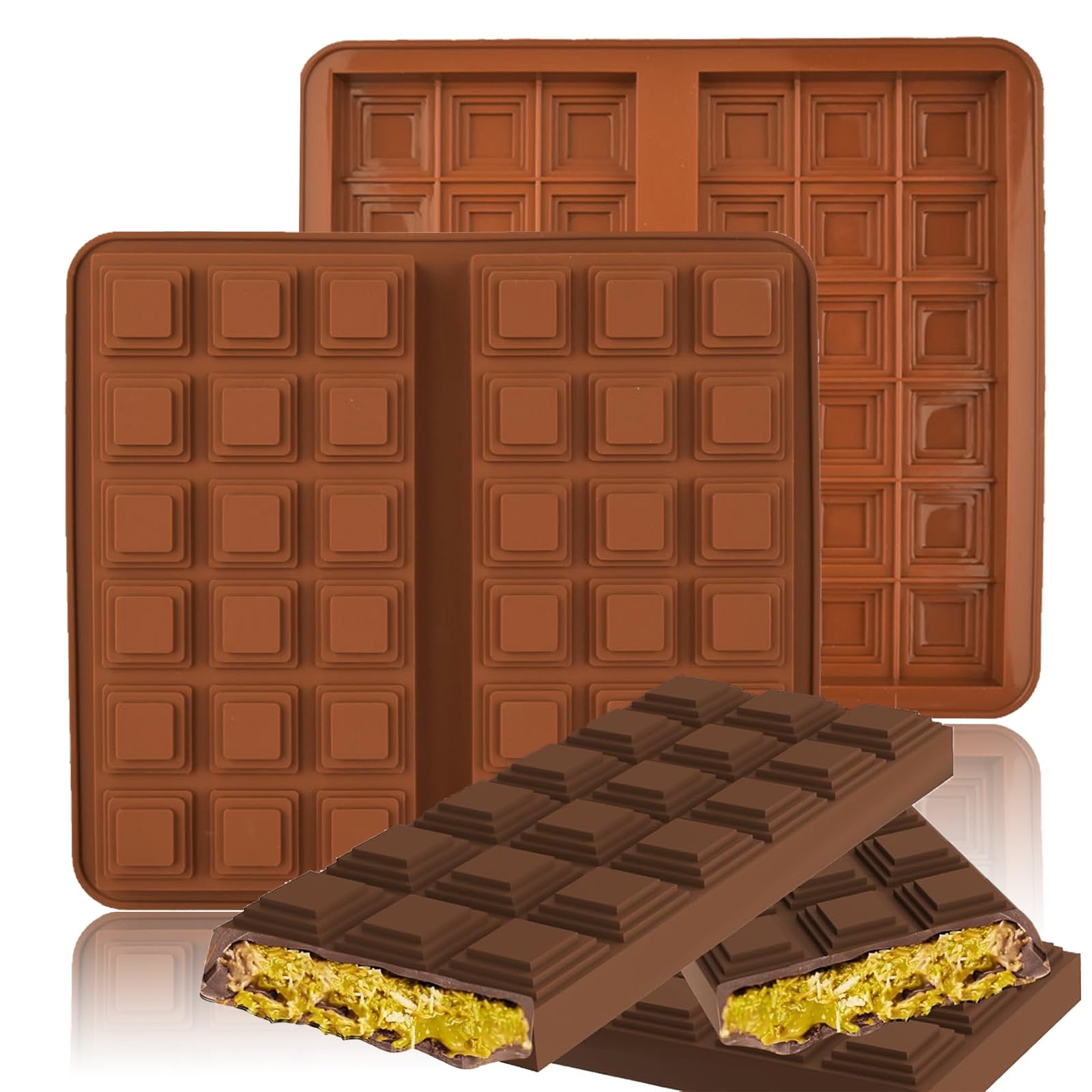 Sadodo Silicone Chocolate Bar Mould,Pack 2PCS with 100 Bags and Cream Scraper,Dubai Pistachio Jam Chocolate DIY,Square Flat Tower Biscuit Mold