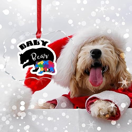 Miniatura 22 de Adorno de Navidad Mama Bear Novedad Acrílico Adornos de Navidad Mama Bear Autismo Rompecabezas Colorido Oso Navidad Colgante Ornamento Puzzle Piezas