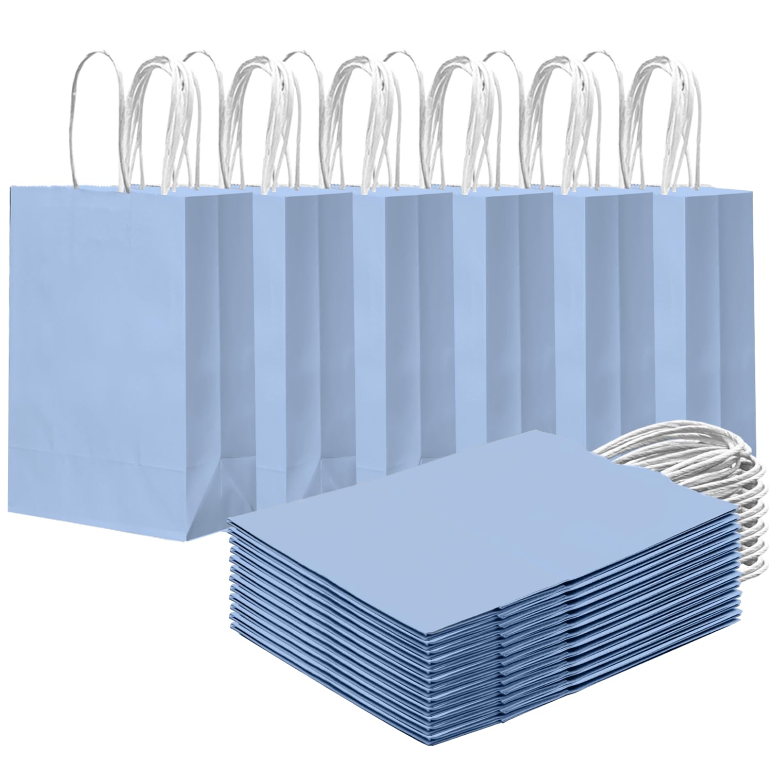 Gcardist 24PCS Small Gift Bag with Handles Bulk 8.3"x6"x3" Gift Bags Light Blue Bags Multiple Uses (15x8x21cm,Small Size)