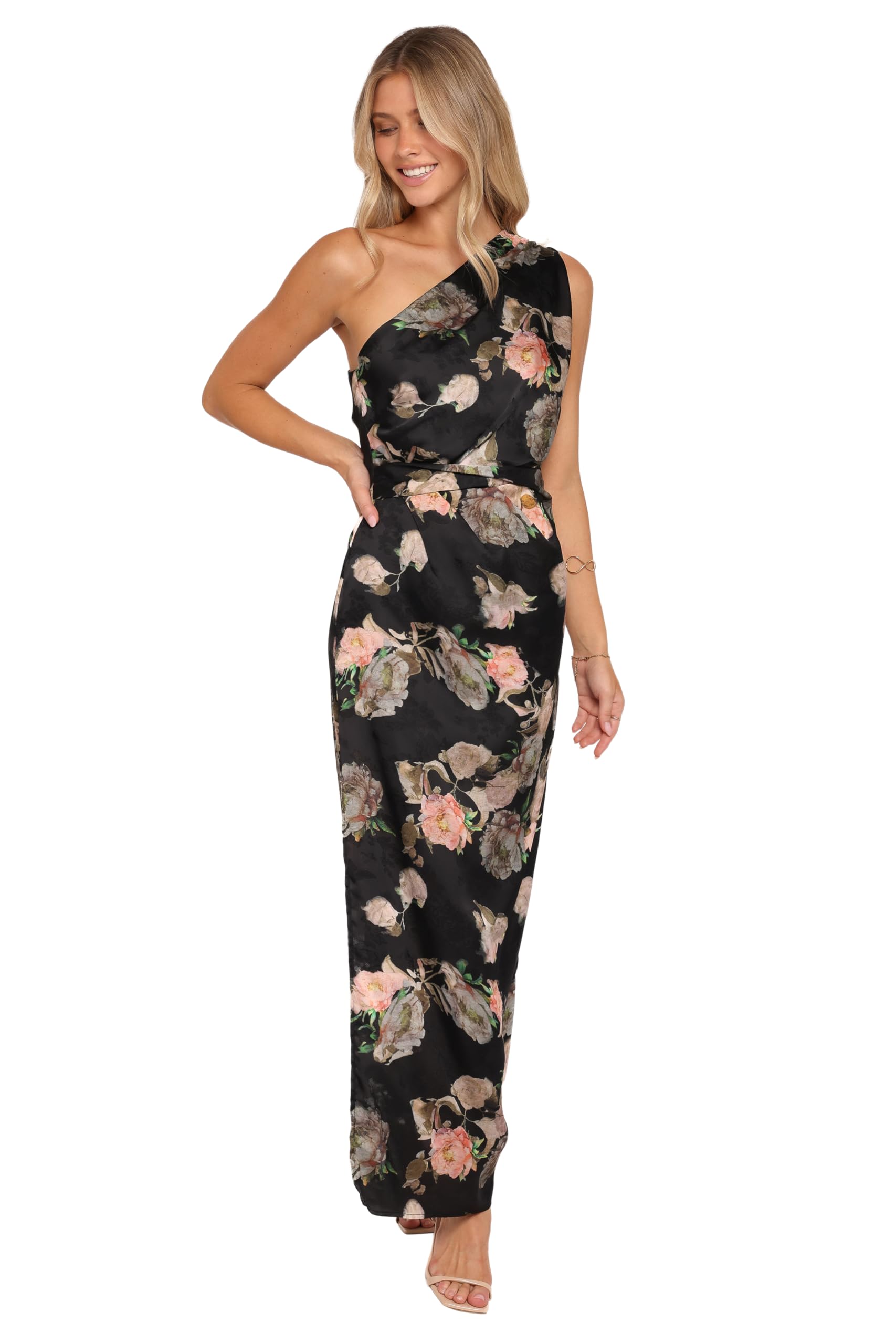 Petal & Pup Womens Nadia-one-Shoulder-Maxi-Dress-Blurred-Floral