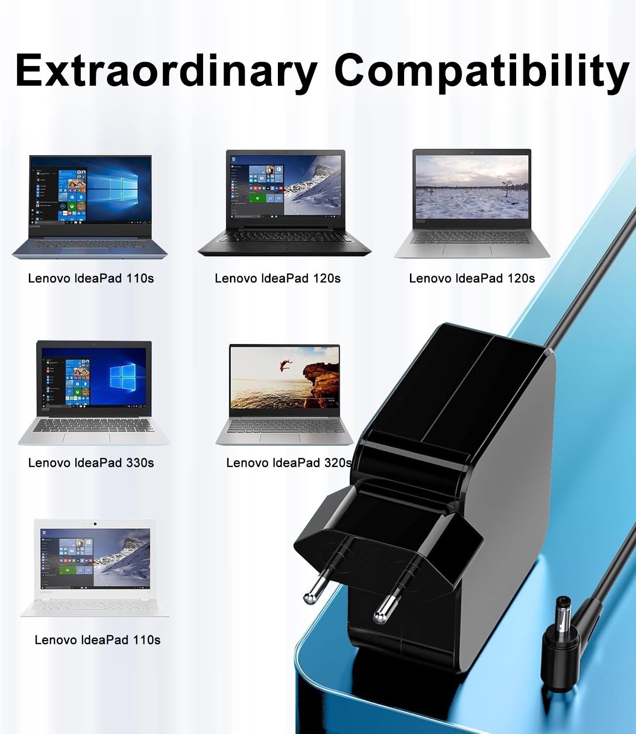 Cluvox 65W 45W Caricabatterie Compatibile con Lenovo Computer Portatile,20V 3.25A Adattatore di Alimentazione per IdeaPad 320/330/330S/510S/520/530 Yoga 510 710 Flex 4/5/6/14/15,Connettore:4,0mm*1,7mm