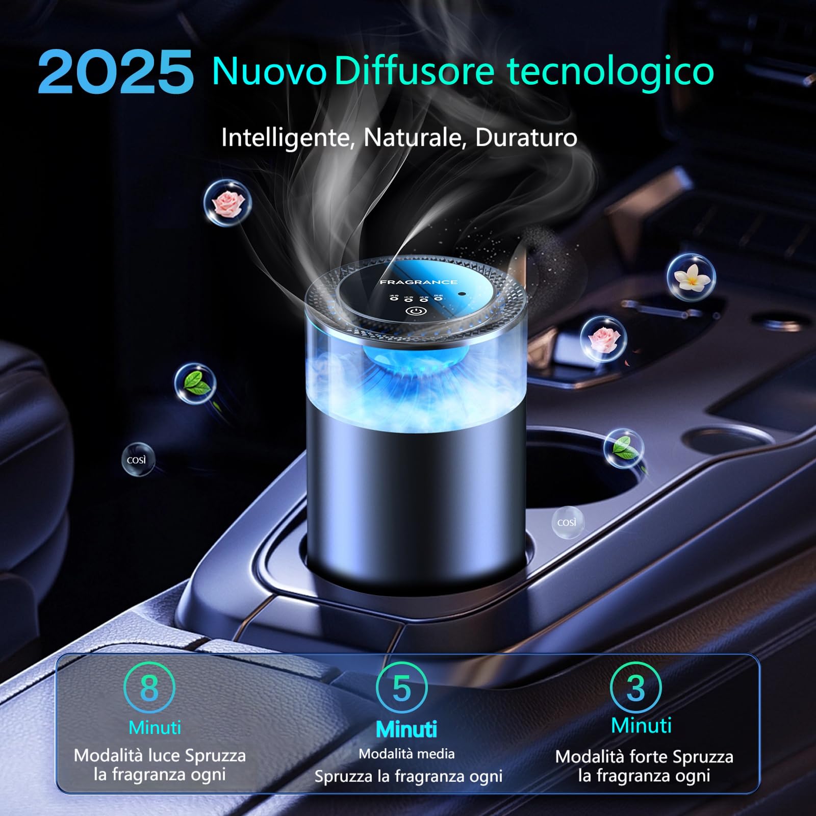 2025 Ispirato Alle Cascate Profumatore Auto Diffusore, con 2 Profumi Francesi (Colonia & Marino), Acc./Spegn. Automatico, Nebulizzatore a Ultrasuoni, 4 Modalità, YWK-1
