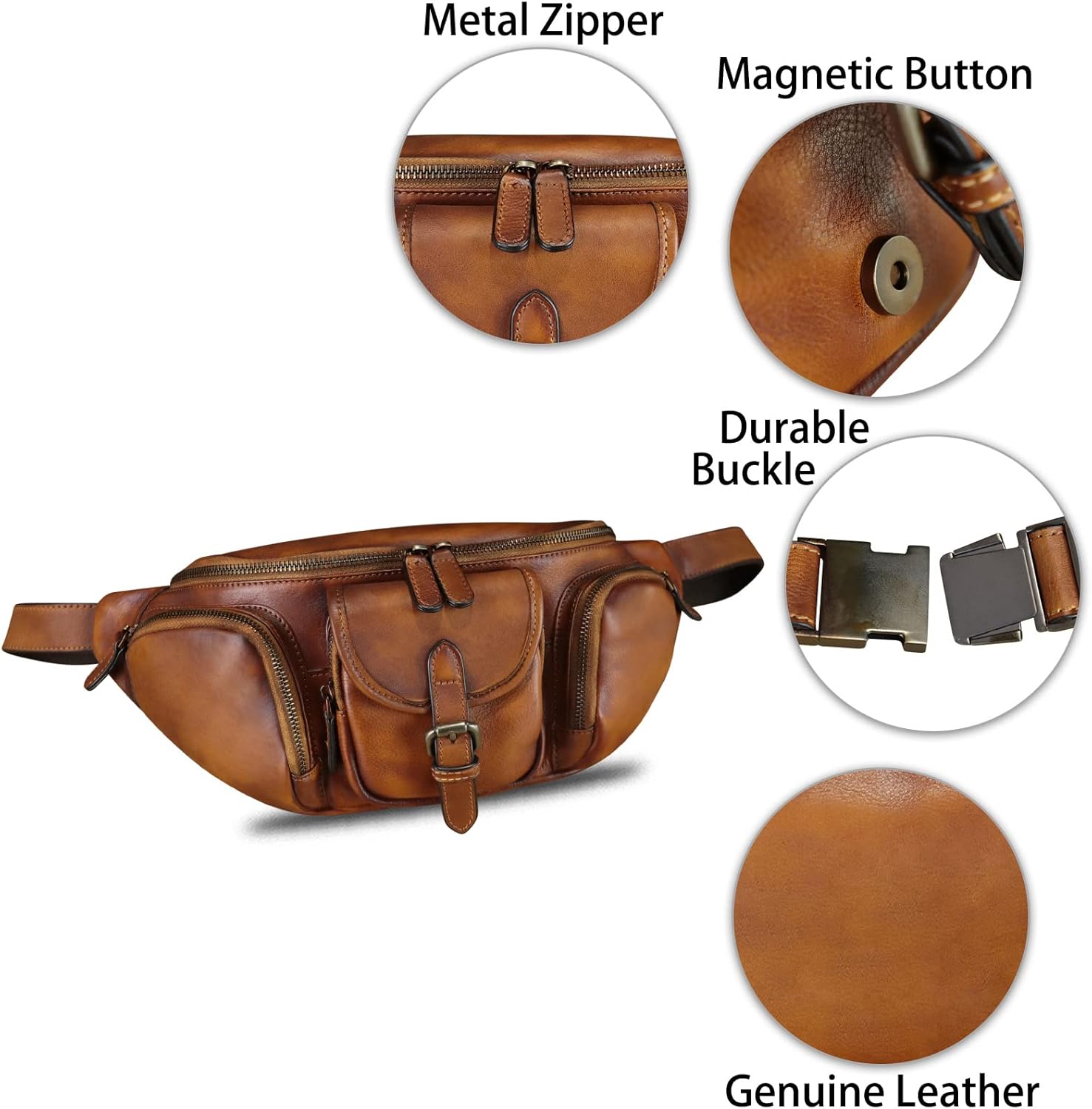 Genuine Leather Fanny Pack for Men and Women Real Leather Sling Bag Crossbody Bag Fashion Waist Bag Chest Purse (Brown) - Image 6