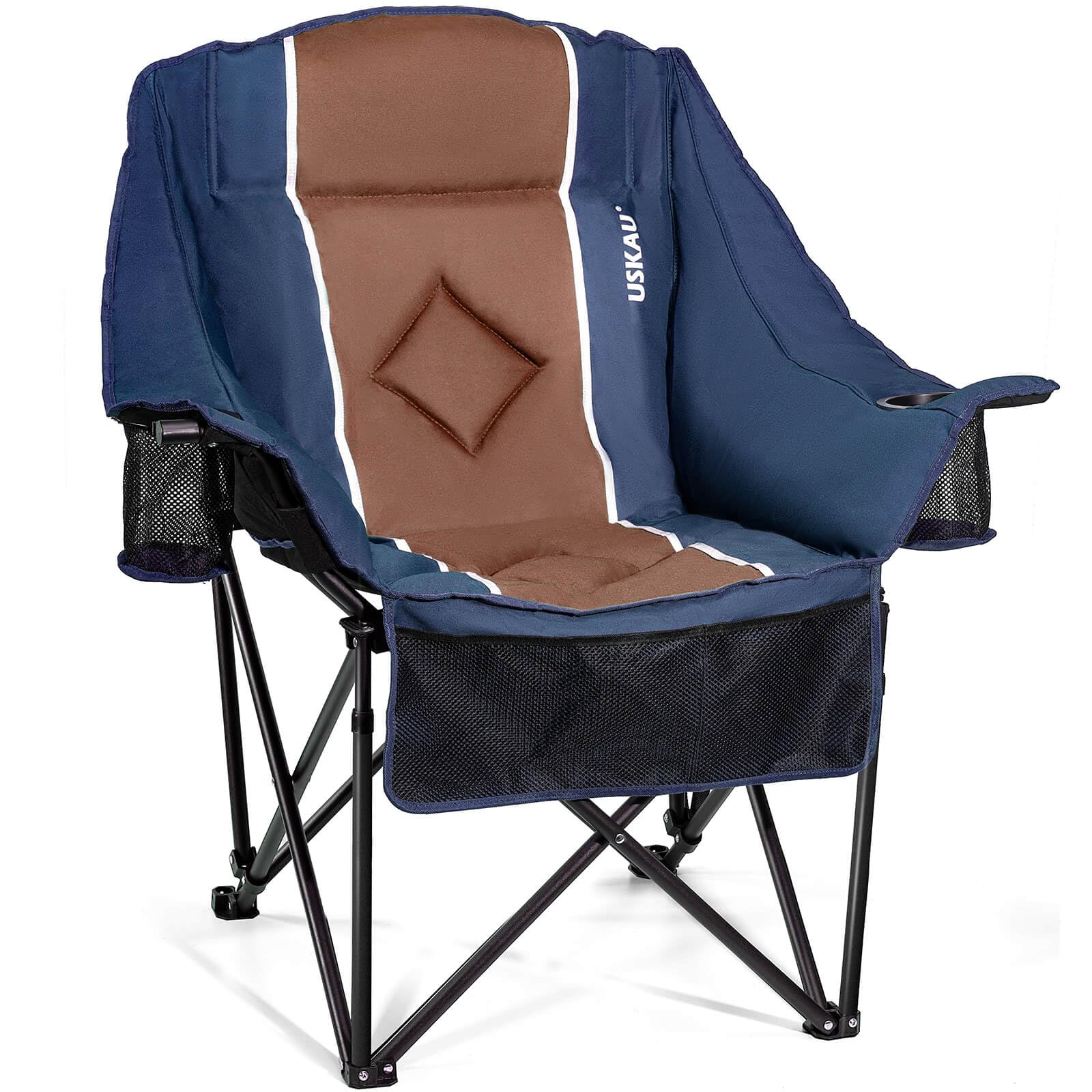 Oversized Camping Chair for Large Adults Heavy Duty 400 lbs Capacity, Comfortable Padded Folding Lawn Chair with Back & Headrest Support and Cup Holder, Portable Outdoor Chair with Carry Bag