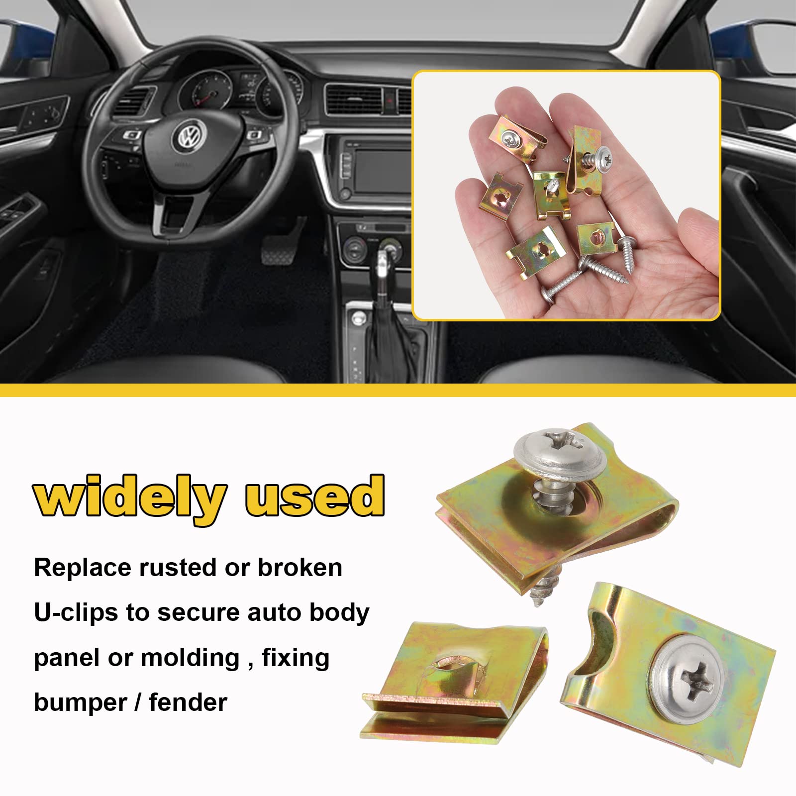 Gueenky 400 Pezzi Dadi a U per Auto Clip Viti, Dadi per Carrozzeria Vite Tipo U di Fissaggio, M3 M4 M5 Viti per Carrozzeria Moto Dadi a Clip di Tipo U Dadi e Viti per Carrozzeria