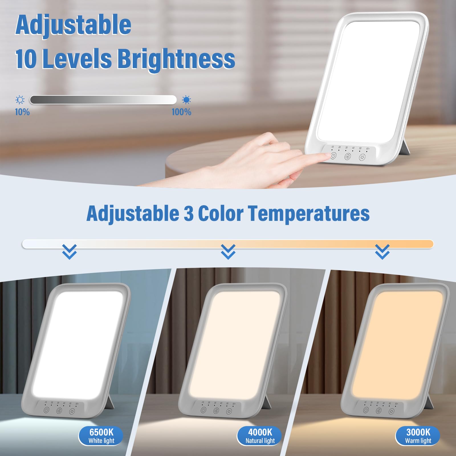 NIKYJM Tageslichtlampe 25000 Lux, Lichttherapielampe mit 3 Farbtemperaturen, 10 Helligkeitsstufen und 6 Timer, UV-freie LED Lichttherapielampe Tageslicht, Touch-Control Sonnenlicht Lampe, Weiß