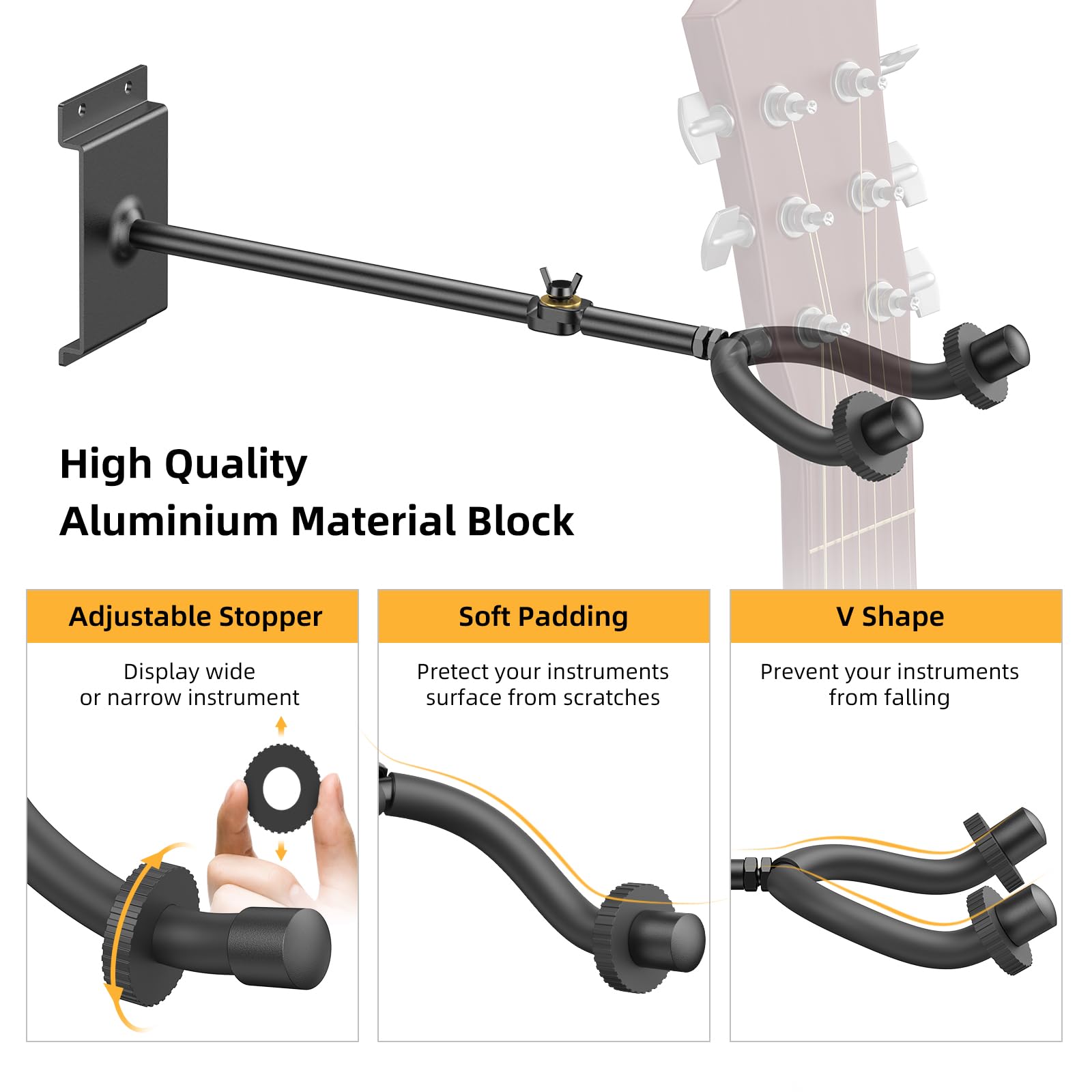 LEKATO Gitaar wandmontagehanger, aluminium gitaar wandrek houder met 5 verstelbare gitaarhangers, meerdere gitaarhouderstandaard voor akoestische elektrische gitaar, bas, banjo, mandoline LEKATO Gitaar wandmontagehanger, aluminium gitaar wandrek houder met 5 verstelbare gitaarhangers, meerdere gitaarhouderstandaard voor akoestische elektrische gitaar, bas, banjo, mandoline