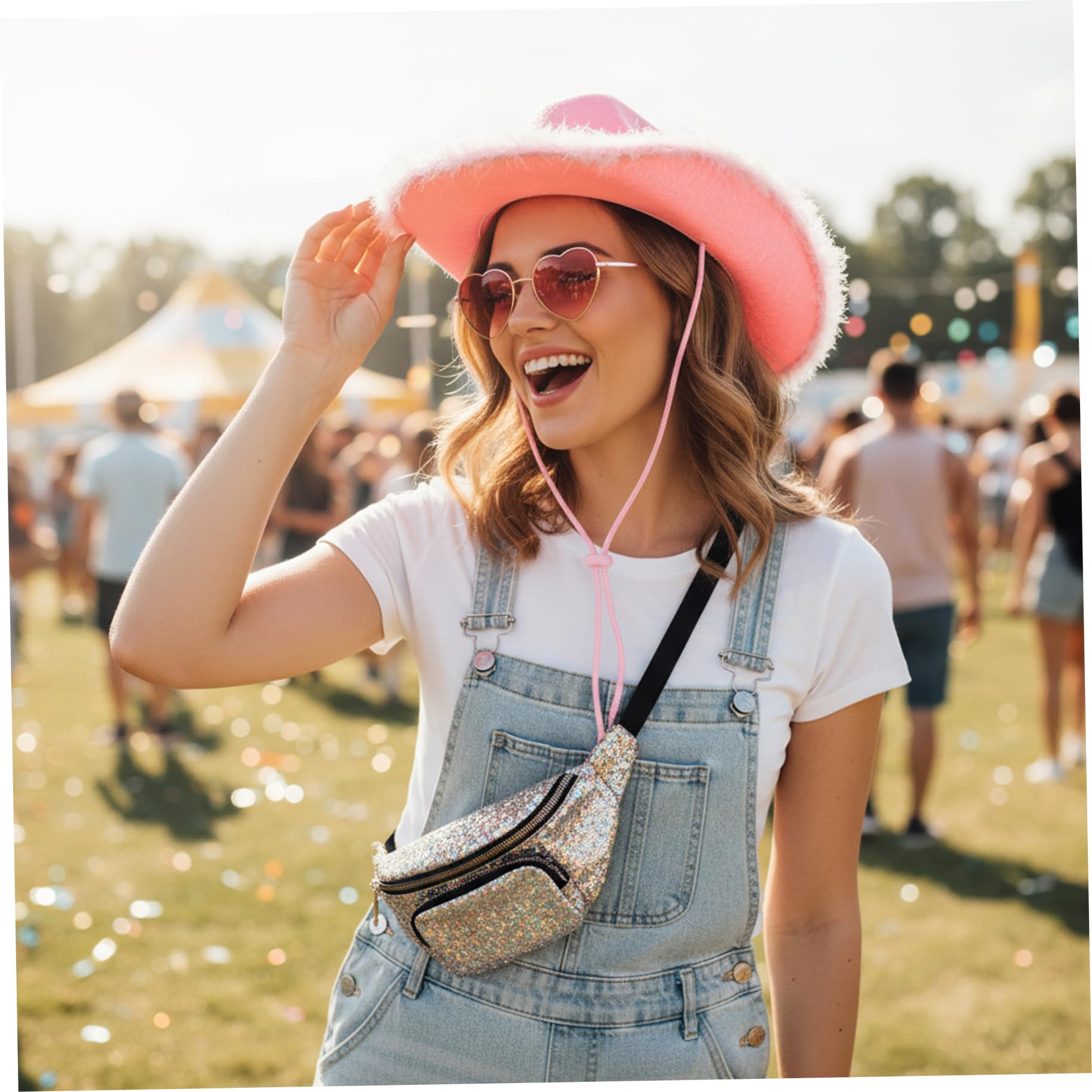 Cappello da Cowboy da Donna in Denim Leggero con Decorazione a Tesa in Peluche, Cappello Stile Western Dolce per Concerti Country, Rodeo, Feste Costume, all'Aperto