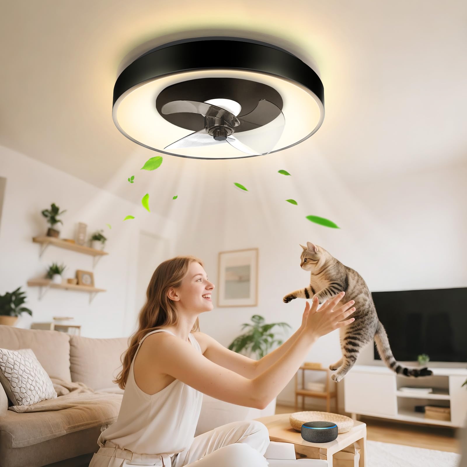 Aigostar Ventilador Techo Alexa, 40W, 4400LM, 2700K-6500K Regulable, 6 Velocidades, 50CM - Ventilador de Techo Wifi con Mando a Distancia y Gateway, para Sala de Estar, Dormitorio