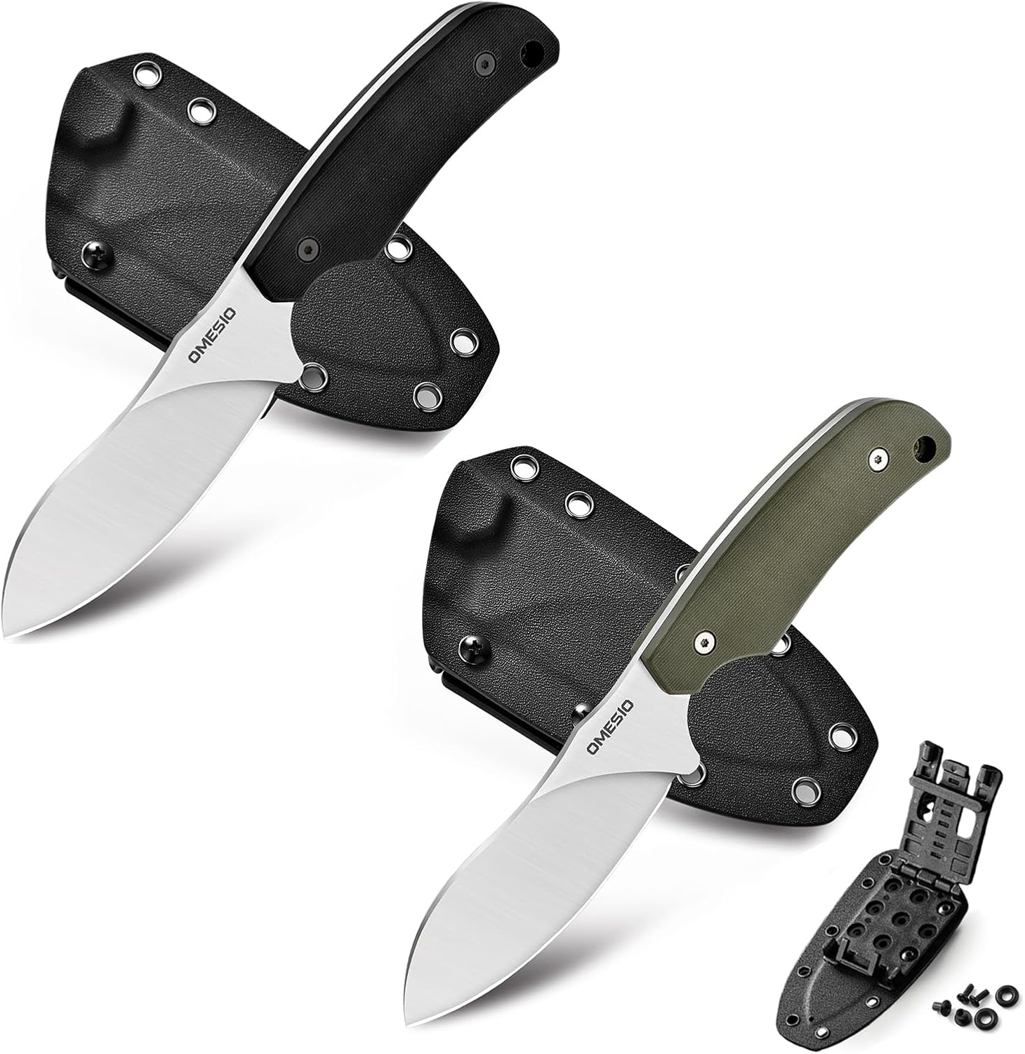 Omesio Nessmuk Hunting Knife Set Fixed Blade Knife with Sheath 4.53'' Sharp Full Tang D2 Steel