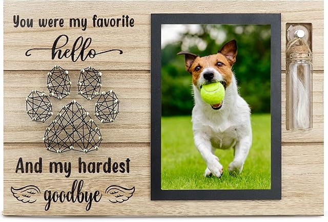 free-space Pet Memorial Picture Frame with Small Glass Bottle for Ashes or Hair Dog Cat Loss Gift (Black)