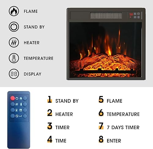 Miniatura 4 de Inserto de chimenea eléctrica de 23 pulgadas, calentador de chimenea empotrado con bajo ruido, control remoto con temporizador, pantalla táctil,