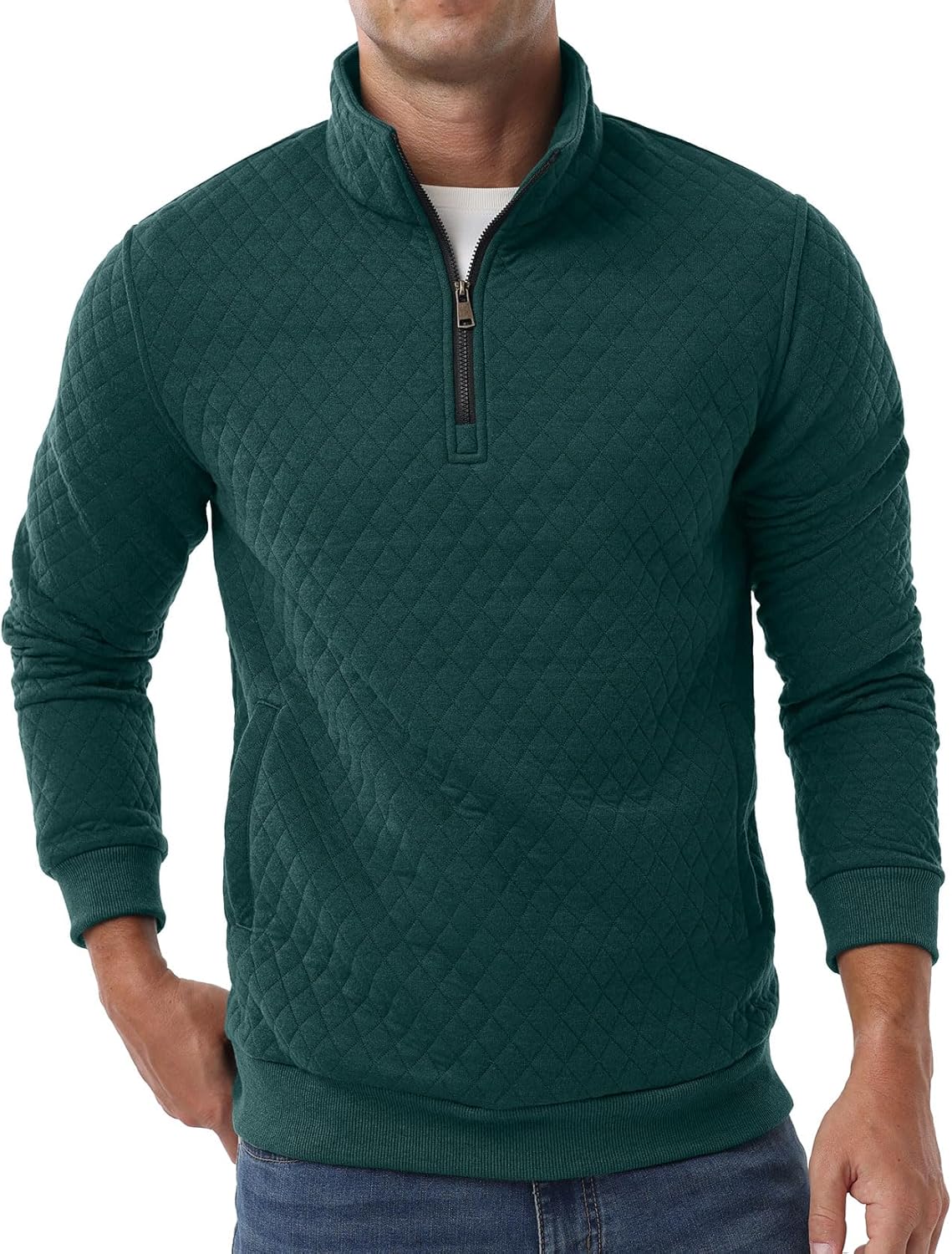 Sailwind Mens Quarter Zip Sweatshirt Long Sleeve Quilted Pullover Casual Mock Neck Polo Sweater - Image 4