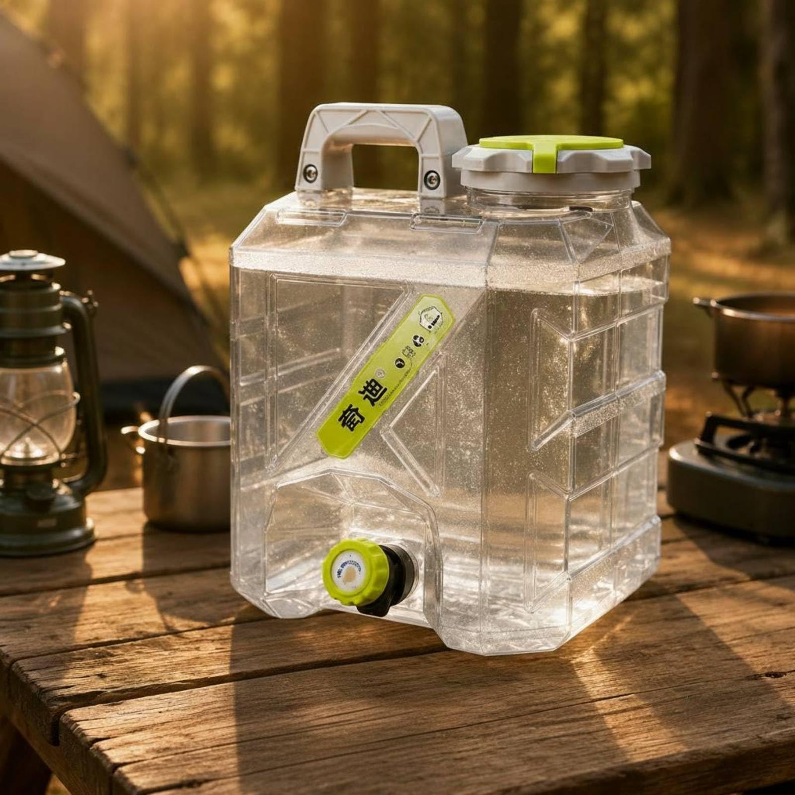 Tanica Acqua con Rubinetto senza BPA Contenitore Acqua Potabile con Rubinetto Ermetico per Auto, Trasparente, Cristallo Trasparente, 20L