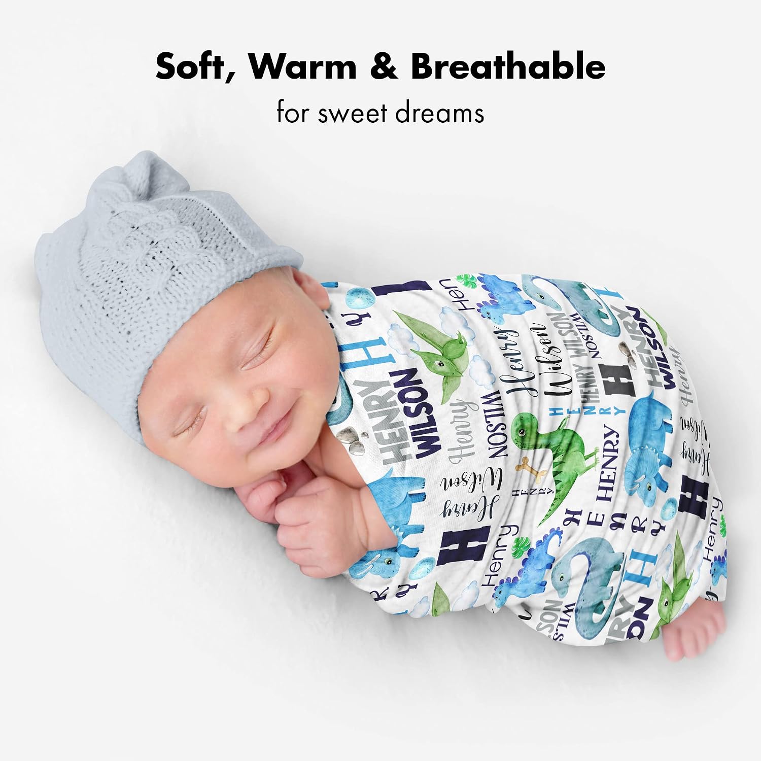 Personalized Dinosaur & Prehistoric Animal Baby Blanket, Soft Custom Fleece Bedding, Unique Name Nursery Décor