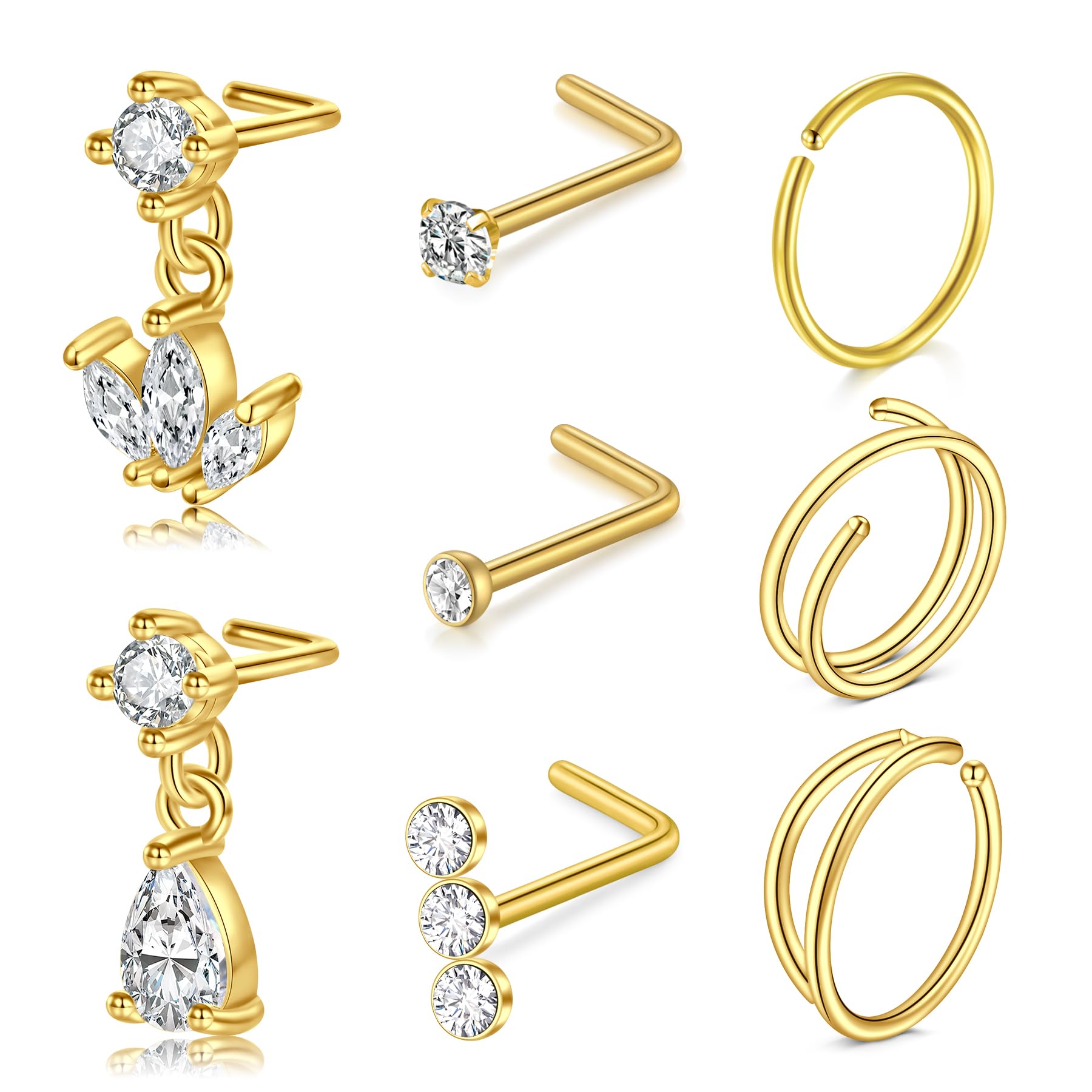 LAURITAMI Pendientes Piercing Nariz de Acero Quirúrgico Perno Curvos 20G 7 mm Tornillo Espiral L Forma Opal CZ Estilos Joyas — view 11