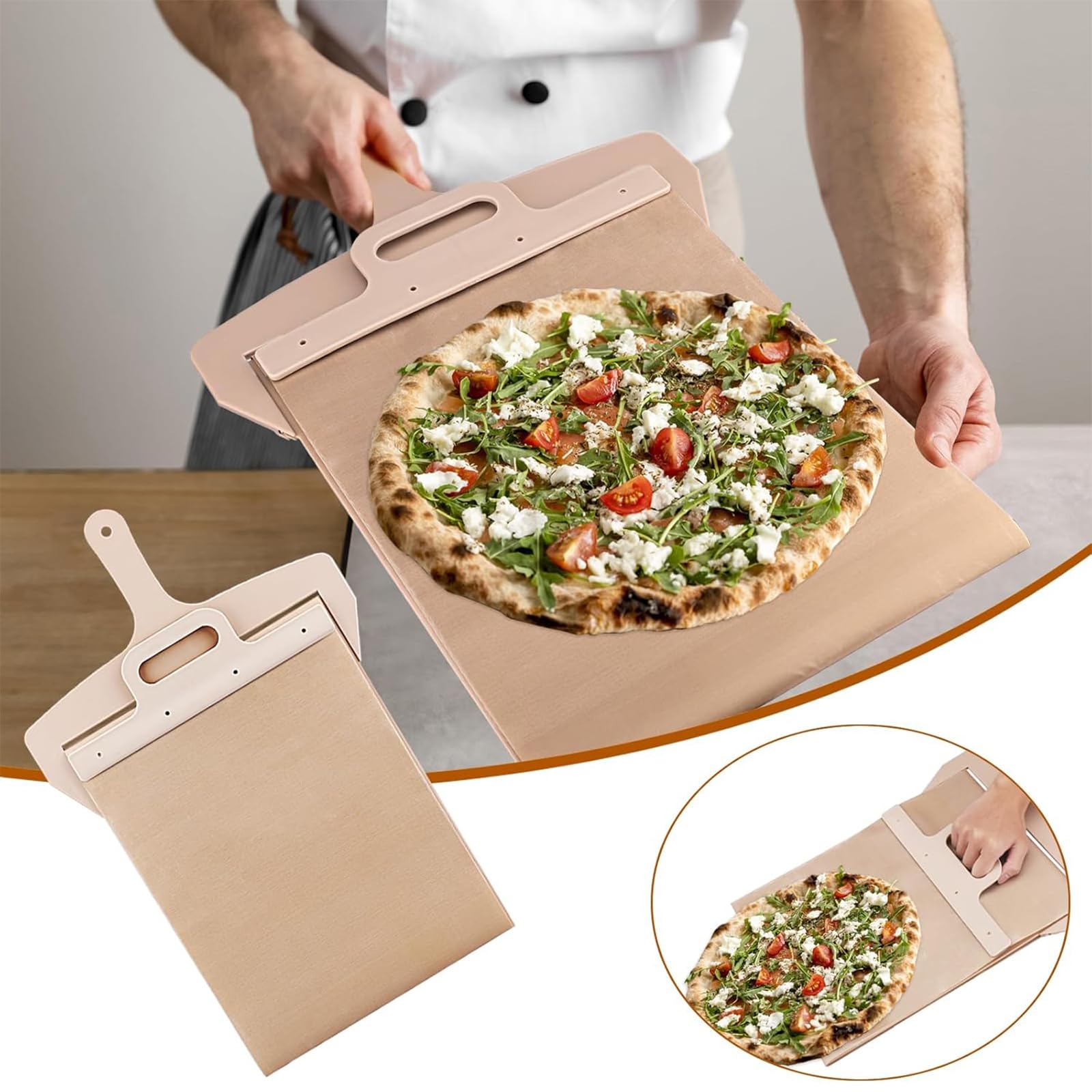 Pala per Pizza Scorrevole Sliding Pizza Peel, Pala Pizza Scorrevole, 30cm*58cm, Argento, Moderno