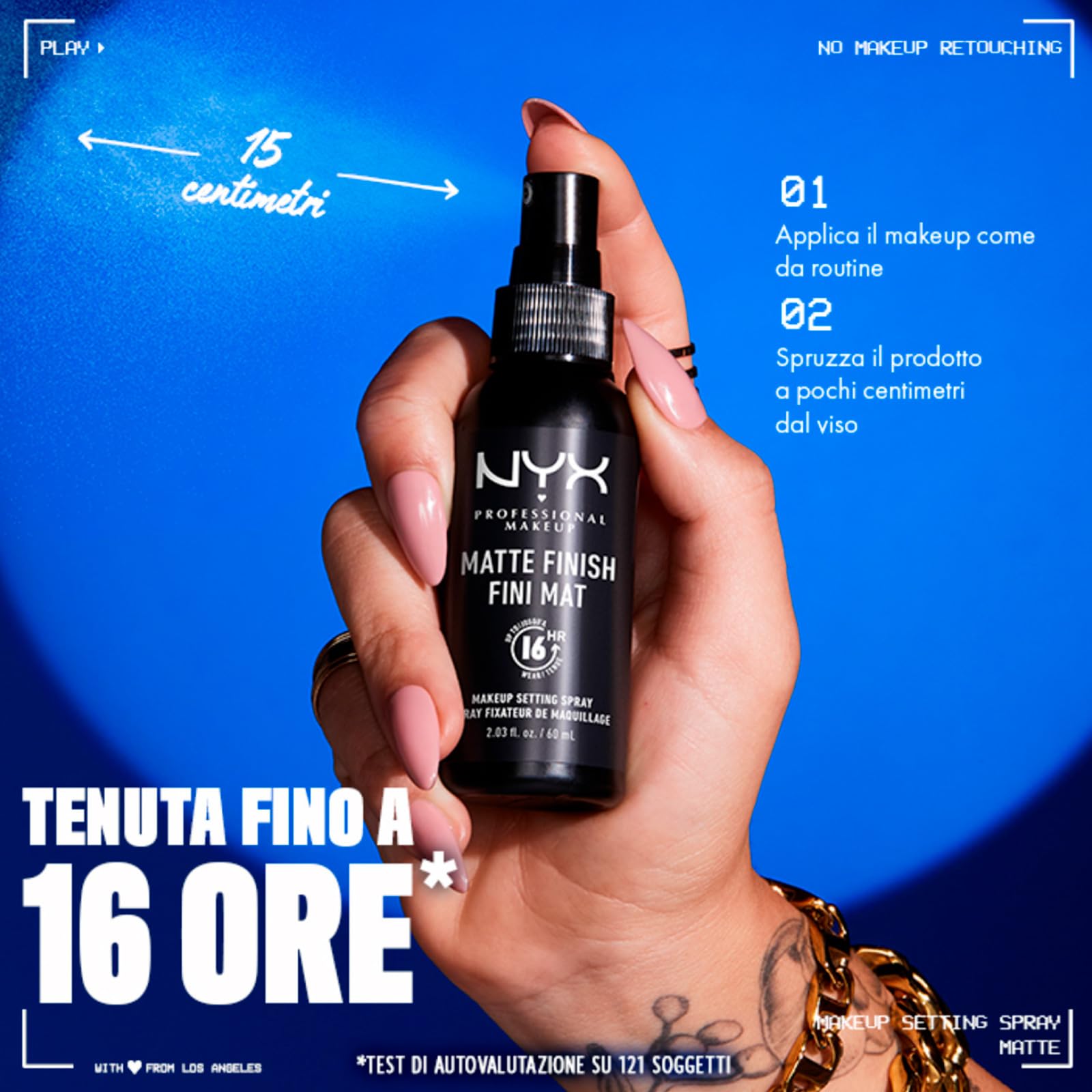 NYX Professional Makeup Spray Fissante Makeup Matte Finish Formula Leggera Vegana No Transfer a Lunga Tenuta 16h Versatile per Tutti i Tipi di Pelle - 4 Flaconi da 60ml