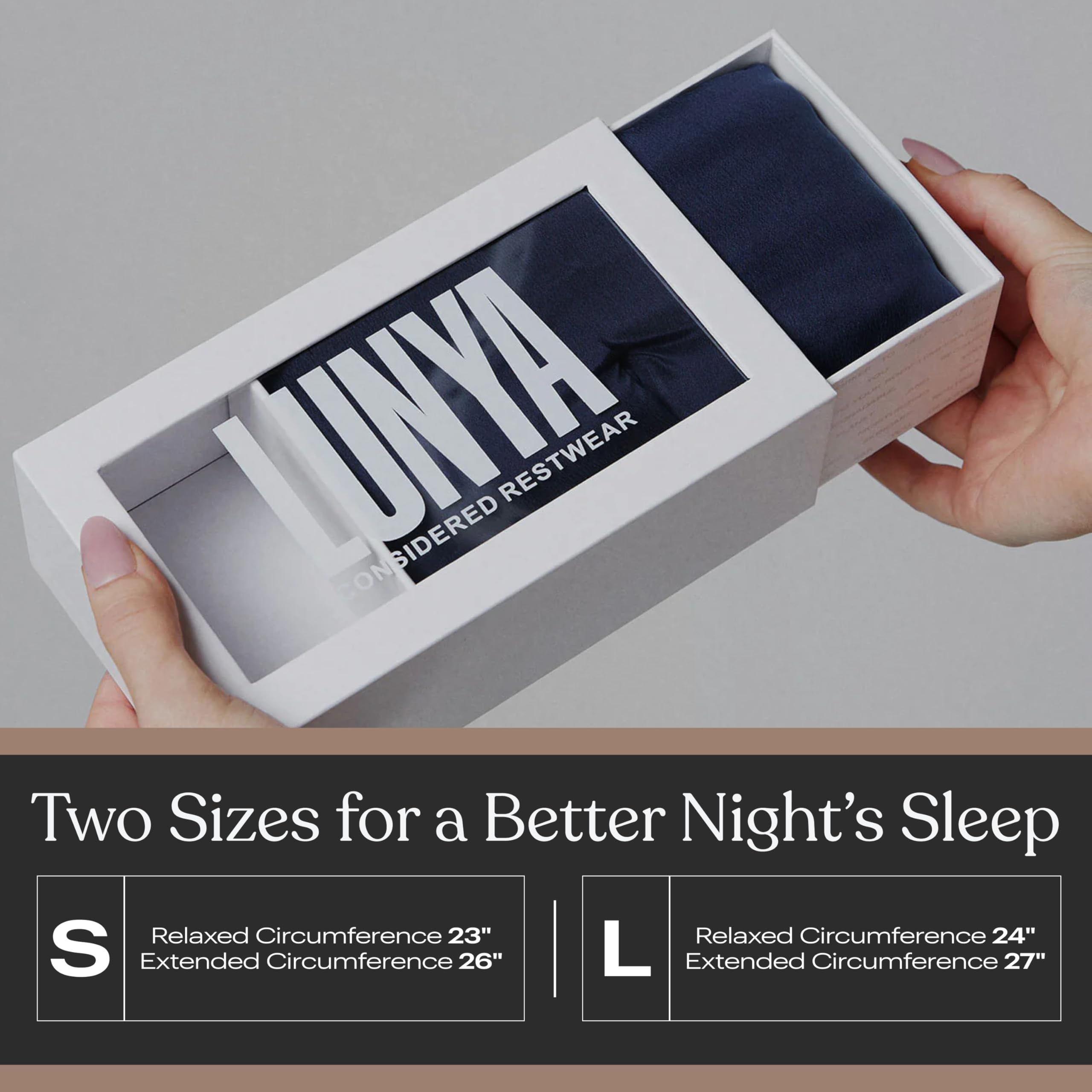 Lunya Antifaz de dormir de seda lavable, seda de morera termorera, bloqueo de luz y ajuste cómodo, antifaz para dormir para mujeres y hombres con caja, azul oscuro, grande