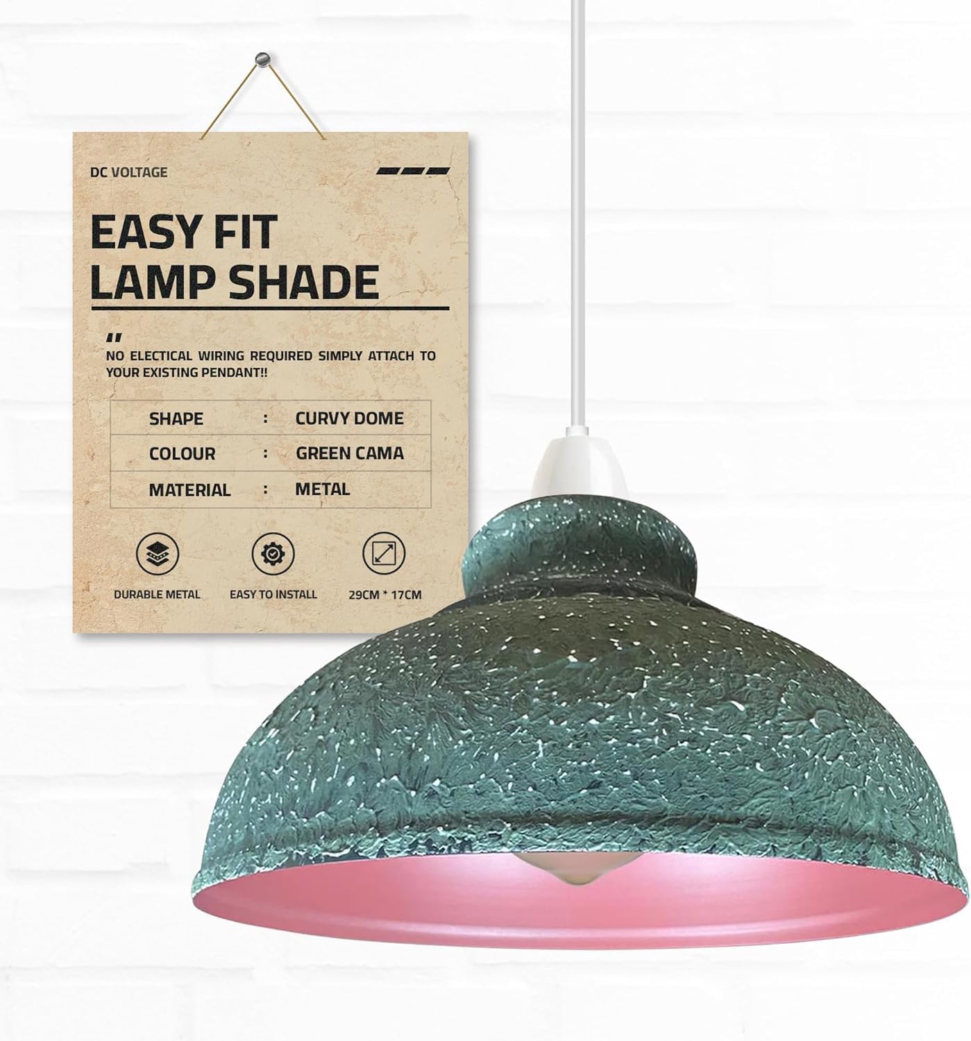 Retro Green Cama Metal Lamp Shade – 29cm Replacement Ceiling Light Shade, Industrial Easy Fit Pendant Lampshade for Table Lamp, Living Room, Bedroom, Kitchen & Hallway Lighting — image 1