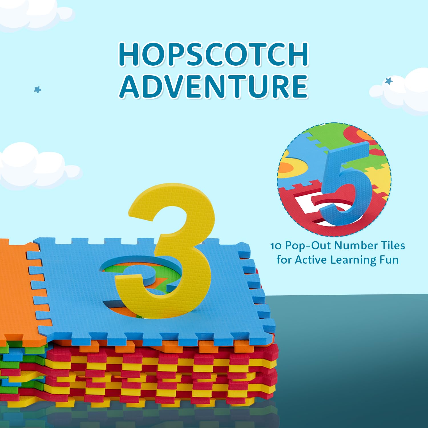 Amazon Brand - Supples Kids Hopscotch Game Playmat | BIS Certified | Safe & Soft Non-Toxic EVA Foam Baby Playmat | Multicolor - Image 3 thumbnail