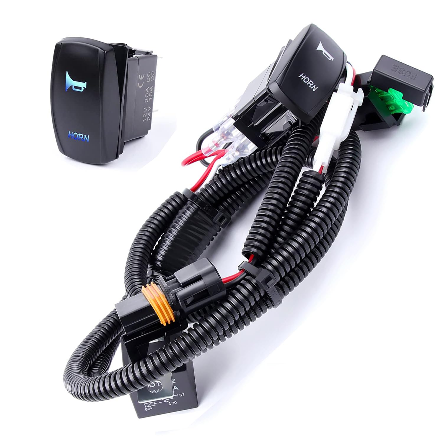 Gebildet Etanche 12V 20A Kit de Faisceau D'interrupteur à Bascule de klaxon Laser, Interrupteur à Bascule Marche/arrêt Rétroéclairé par LED + kit de Faisceau de câblage de Relais pour Camion, Voiture