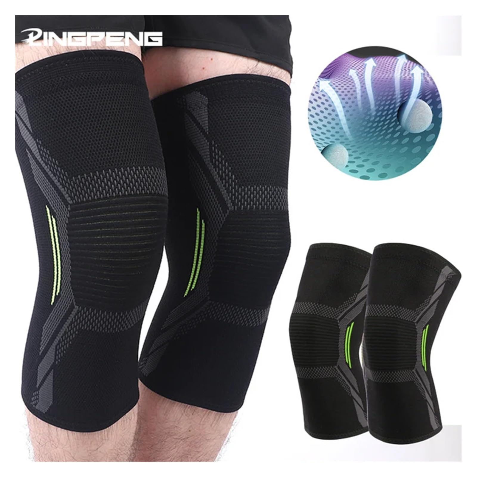 MRKU Rodilleras Deportivas Antideslizantes, Calentadores de Soporte, Nailon de Punto Simple, Equipo de protección para Montar a Caballo, Correr, Baloncesto, Saltar a la comba, cálidas y Resistentes a