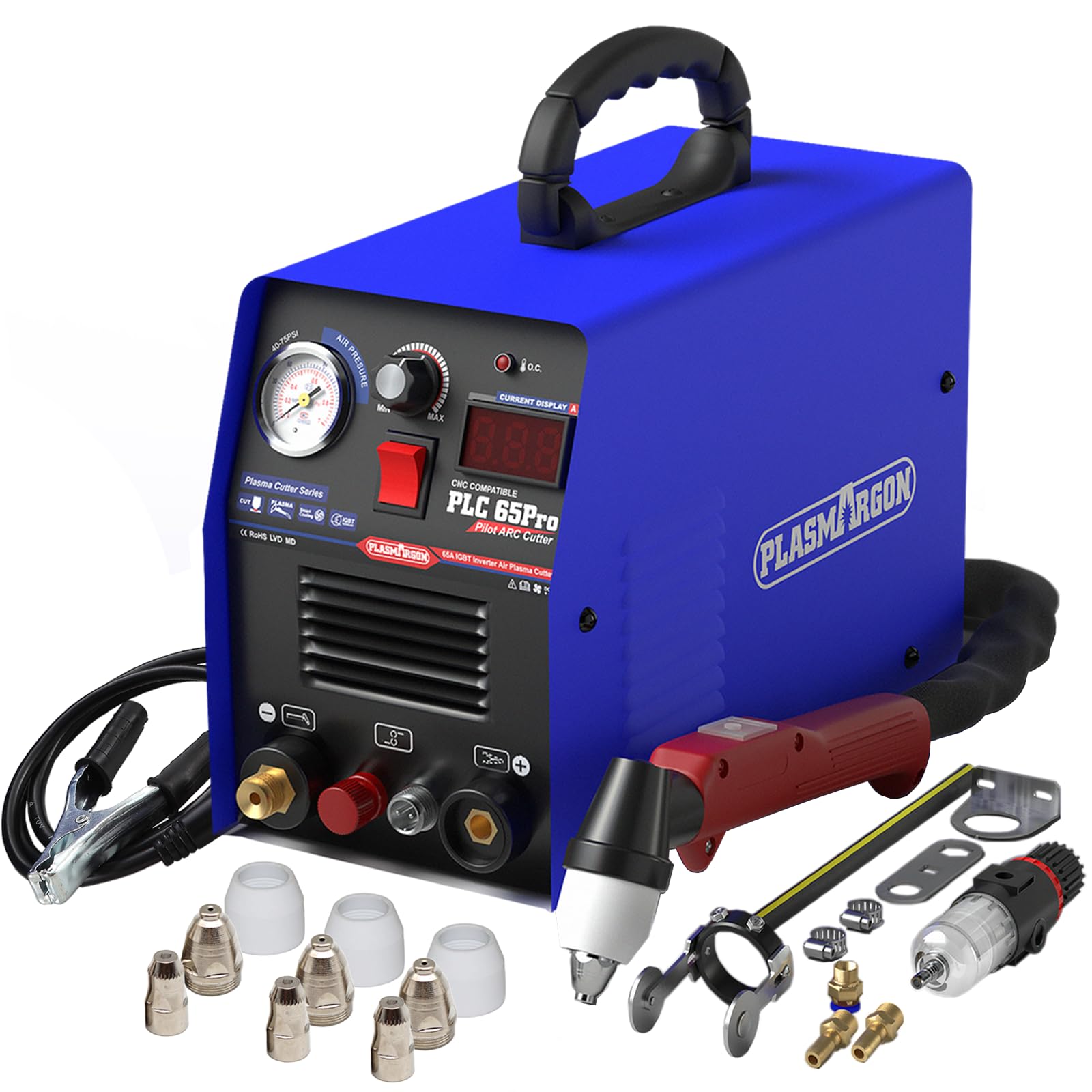 Pilot Arc Plasma Cutter PLC65P 65A Máquina de corte de plasma Dula Voltaje 110/220V Tecnología IGBT Cortador de plasma no táctil P80 Touch 3/5 Clean Cut
