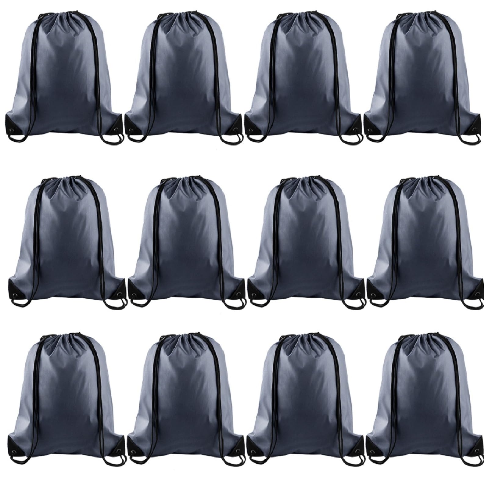 KUUQA 12 Pcs Drawstring Backpack Bags Bulk Gray Drawstring Bag Foldable Gym Bag Sports Cinch Sack String Backpack Storage Bags for Women Men Shopping