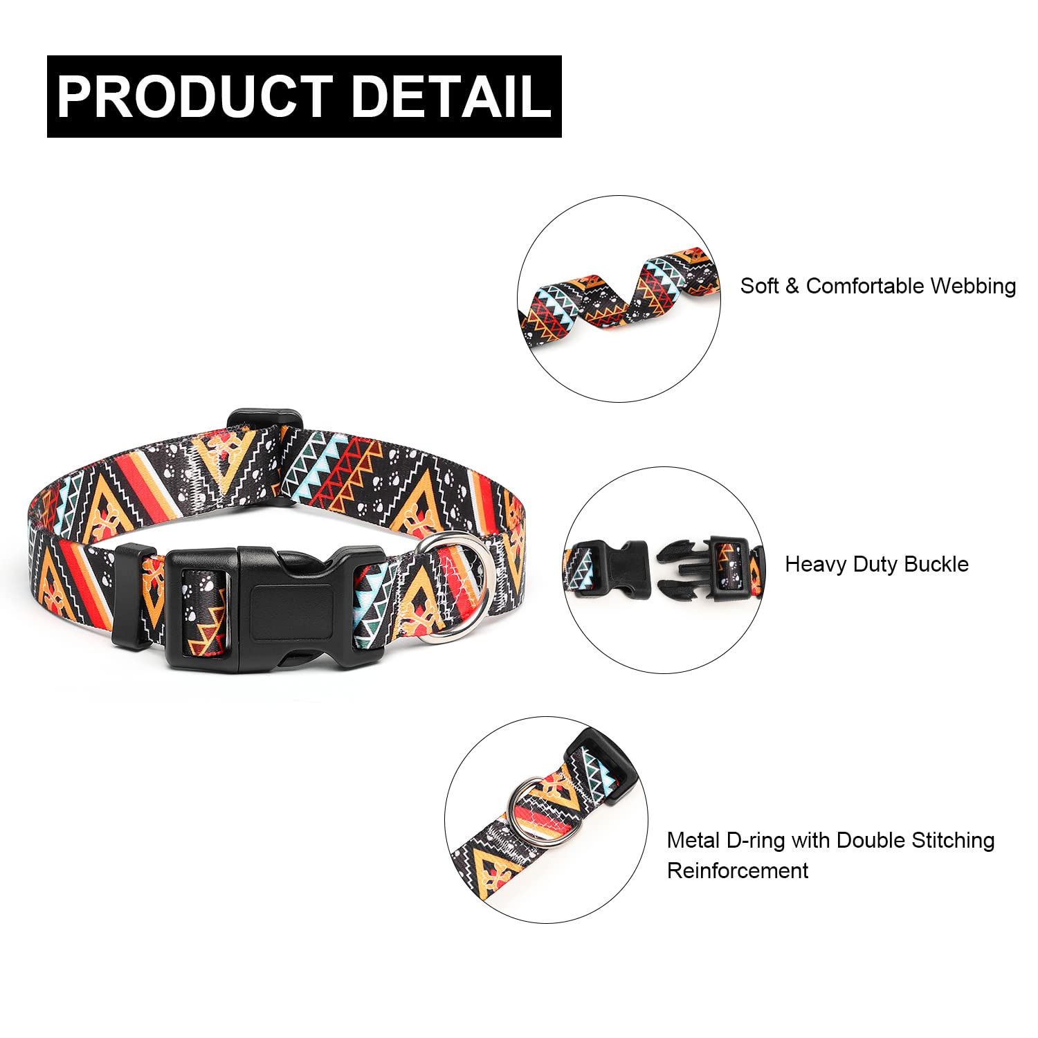 Mercano Collar ajustable para perro, patrones de diseño especial, nailon suave, cómodo y duradero, para perros pequeños, medianos y grandes (S, oro étnico) — view 3