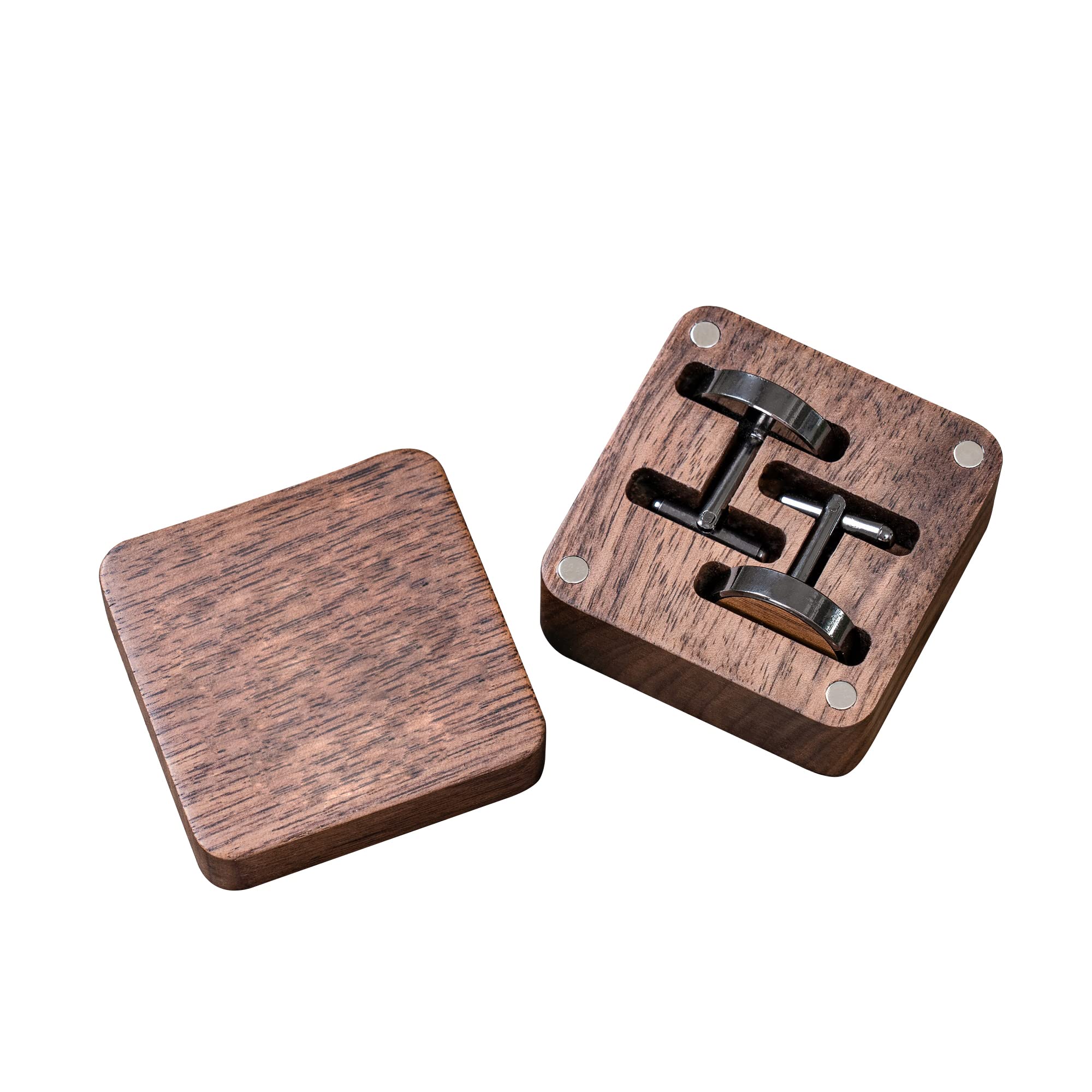 Esseur Gemelos de madera personalizados para hombre con caja de madera, juego de gemelos para hombre, gemelos para hombres, regalo para padrino de boda, 4.5*4.5*2.5 cm, Madera, No es una piedra preciosa