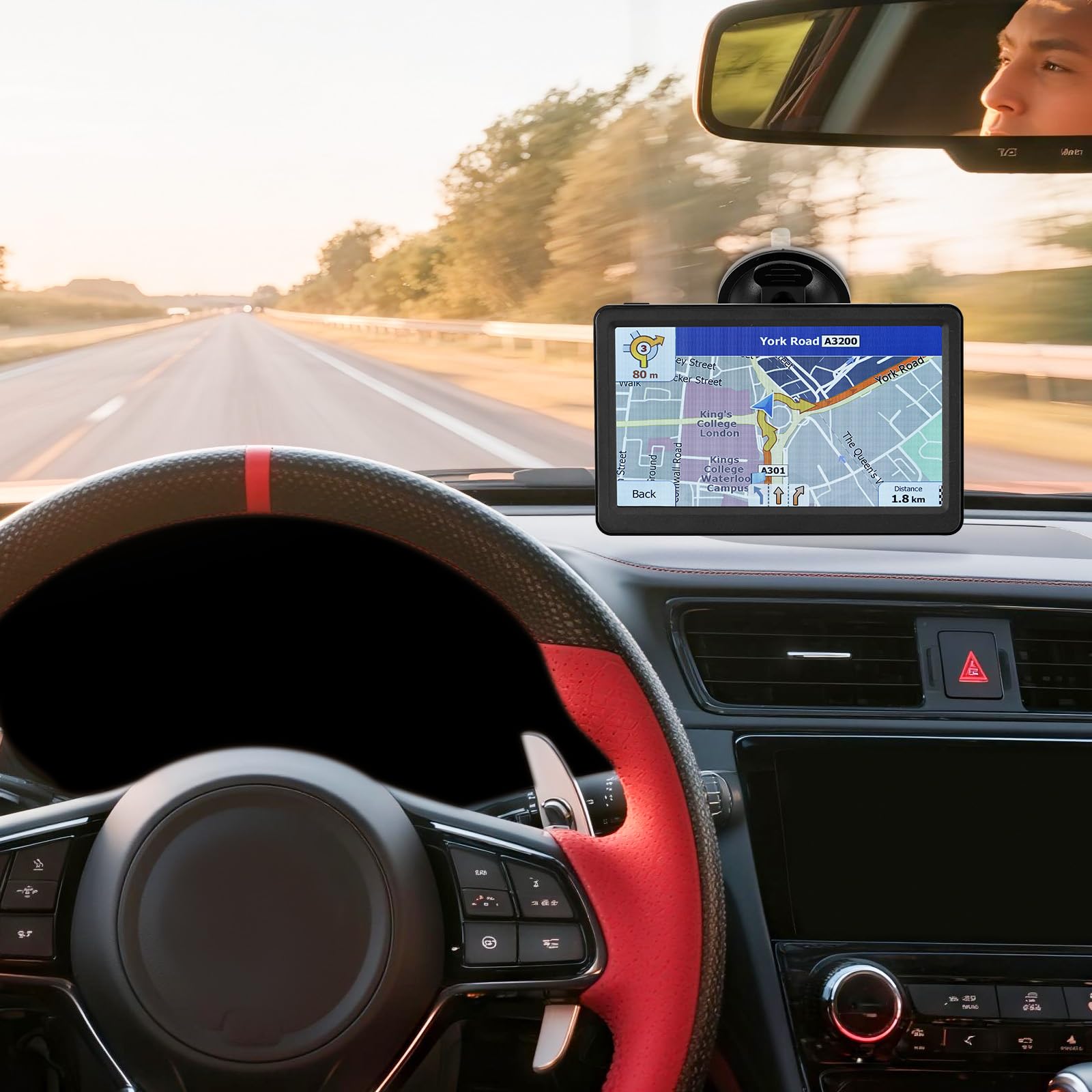 GPS de Navigation, Riloer 7 Pouces Navigation Portable avec Accessoires Secteur, Cartographie Europe Toute Vie Mise à Jour Gratuite, Support Camion/Camping-Car, Lecteur Multimédia