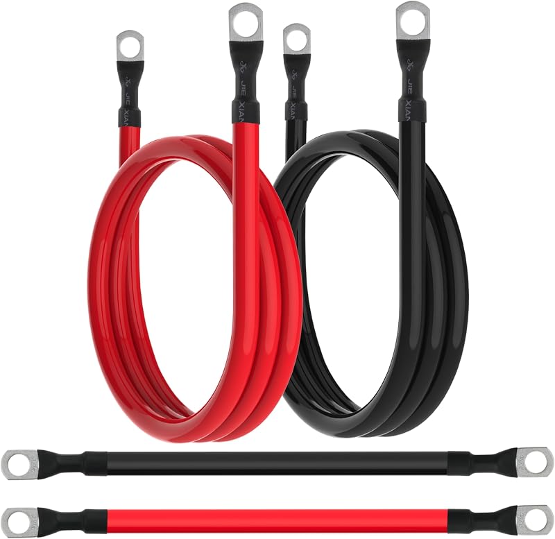 Cabos de bateria 4 AWG TUELETFU com terminais de 3/8 in para inversor solar e veículos – 1 ft + 4 ft