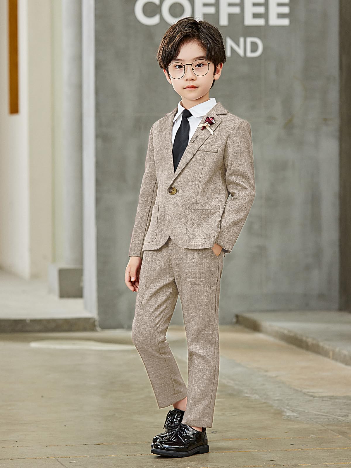 LOLANTA Conjunto de 2 piezas para niños, a cuadros, a la moda, blazer y pantalones, ropa formal para boda
