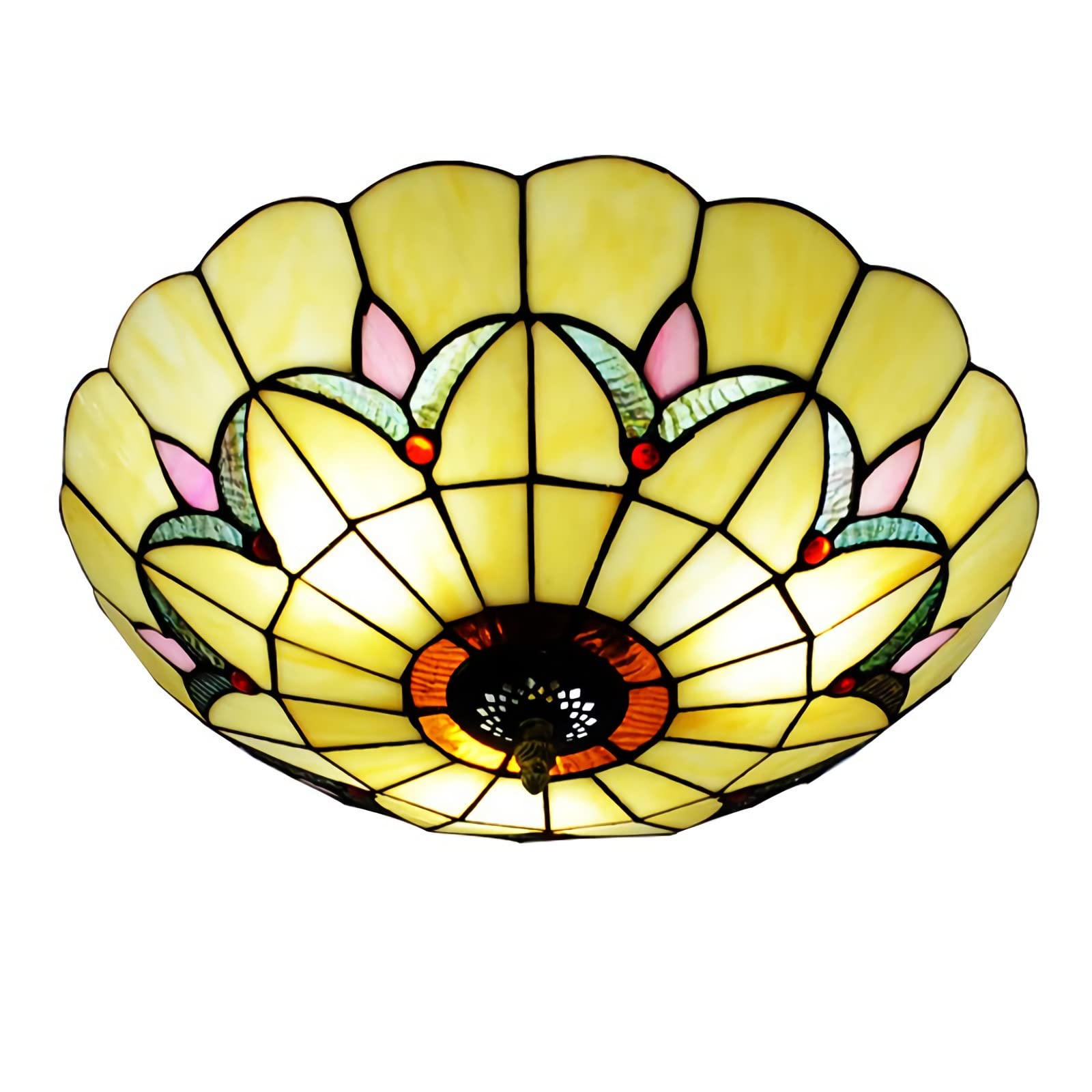 Aioneer Tiffany Style Ceiling Light Flush Mount, Vintage Stained Glass Ceiling Lamp For Living Room Bedroom Kitchen Hallway, E27, Max40W-F-40cm