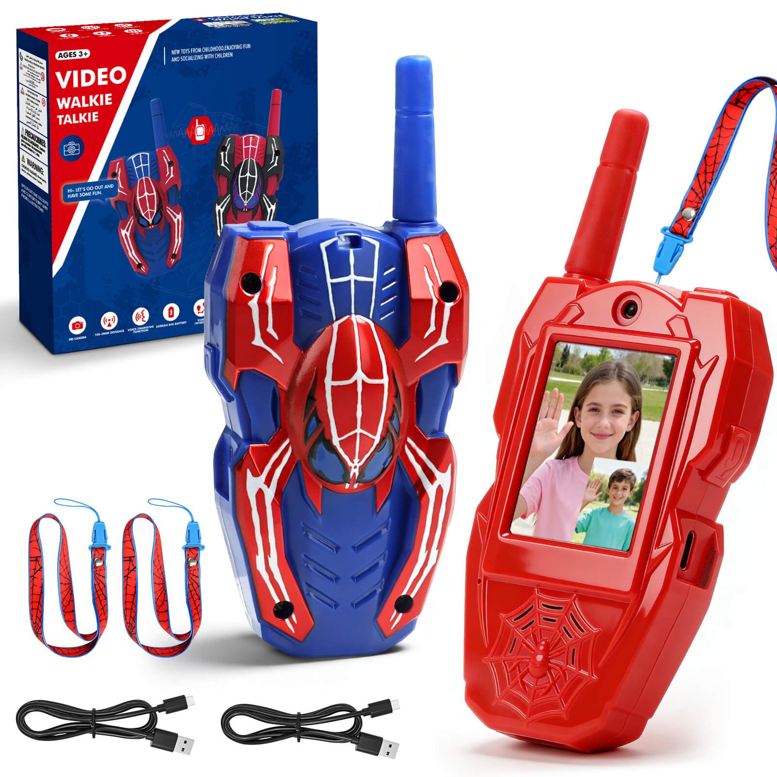 YOTOY Toys for 3 4 5 6 7 8 Year Old Boys: Video Walkie Talkies for Kids 2PCS Spider Walkie Talkies with Camera Gifts for Boys Girls Birthday for Toddlers Ages 2-10 Outdoor Games Toy