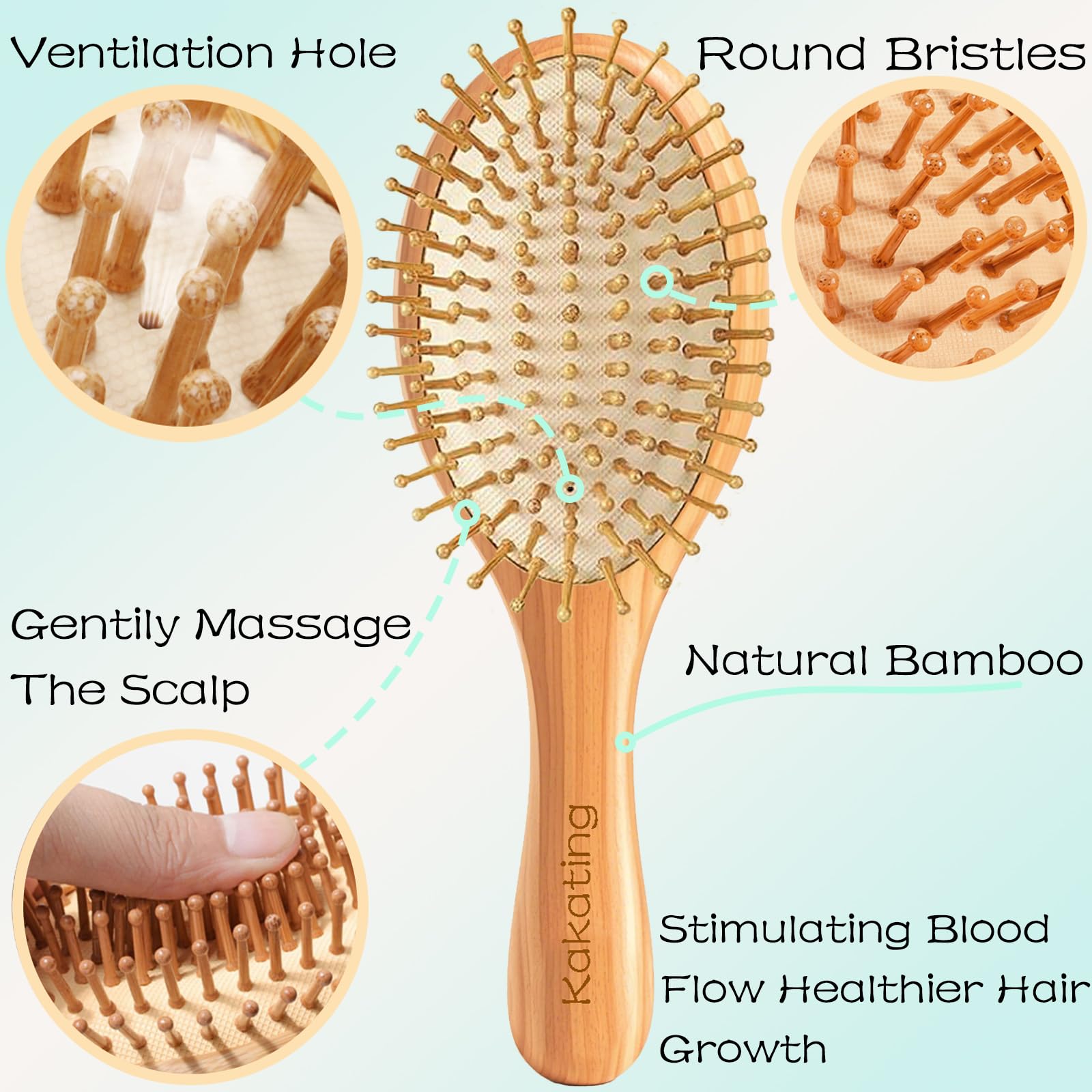 16 Cepillo Bambu Pelo Para El Crecimiento Del Cabello, Peine Madera Natural | Hair Brush Para Desenredar y Masajear El Cuero Cabelludo