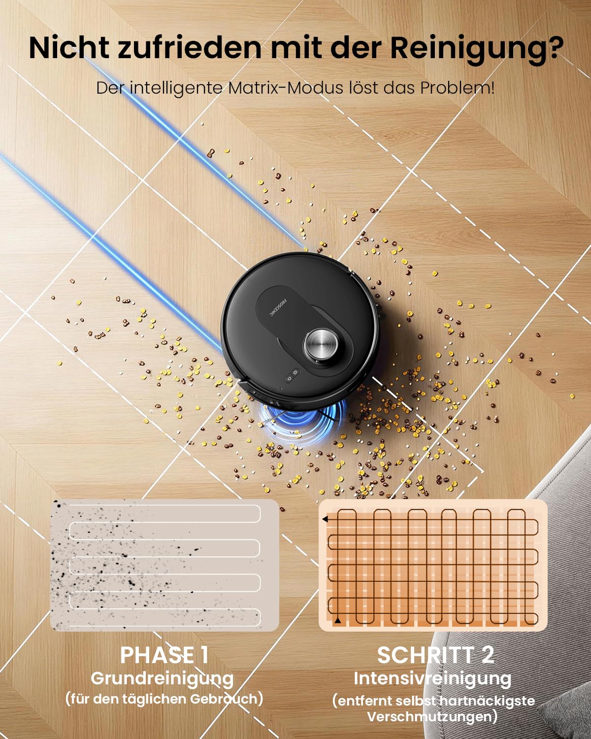 Proscenic Q8 Max+ Saugroboter mit Wischfunktion, 8000 Pa 200 Min Staubsauger Roboter mit Absaugstation, LiDAR-Navigation mit 5 Karten & Linienlaser-Hindernisvermeidung, Steuerung über APP Alexa Siri