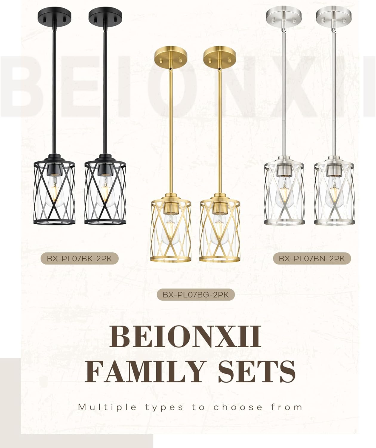 Beionxii 2 Pack Brushed Gold Pendant Lights Kitchen Island, Modern Kitchen Pendant Lighting Over Island, Farmhouse Industrial Cage Hanging Lighting with Clear Glass for Sink,Dining Room, BX-PL07BG-2PK