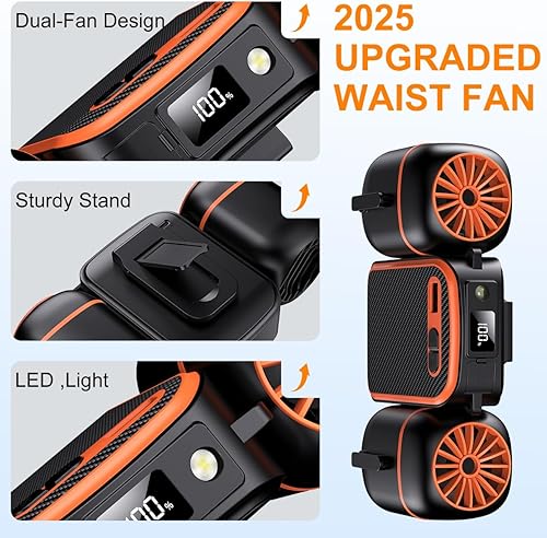 Miniatura 5 de Ventilador de cintura portátil 2025 con ventiladores pequeños duales para viento fuerte 10 veces y amplia área de enfriamiento, batería de 10000 mAh