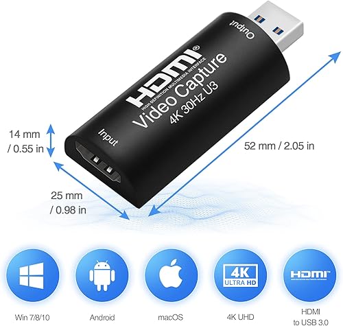Miniatura 6 de ORIVISION Tarjeta de captura de video HDMI, Cam Link 4K 30 HDMI a USB 3.0 1080P60 Dispositivo de tarjeta de captura de juegos para transmisión,