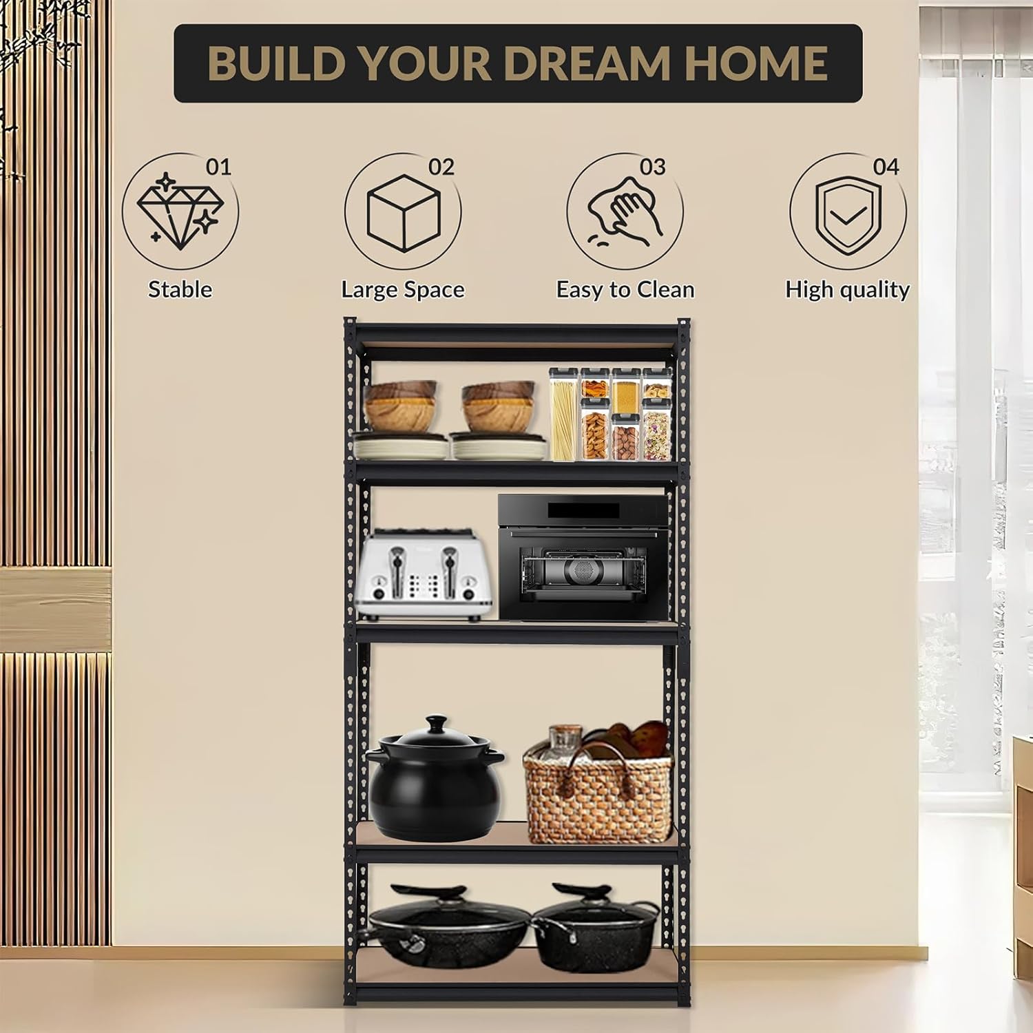 5 Tier Storage Shelves, Heavy Duty Adjustable Garage Shelving - 35" W x18" D x 72" H Shelving Unit, Easy Assembly Utility Metal Rack with 2000 Lbs Capacity for Kitchen Warehouse Pantry Closet