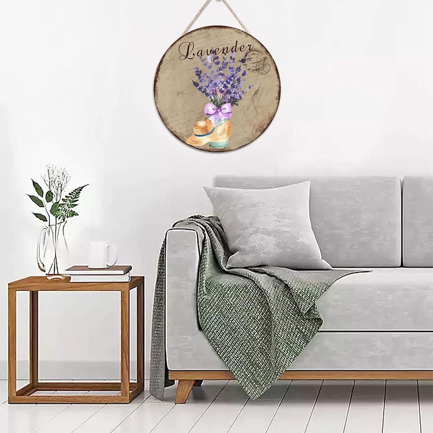 Personalized Pattern Wall Door Hanging Sign, Lavender Wood Door Sign, Custom Calligraphy 16x16in Front Door Round Wood Sign for Front Door Entryway Porch Bar Pub Farewell Party Housewarming Gifts