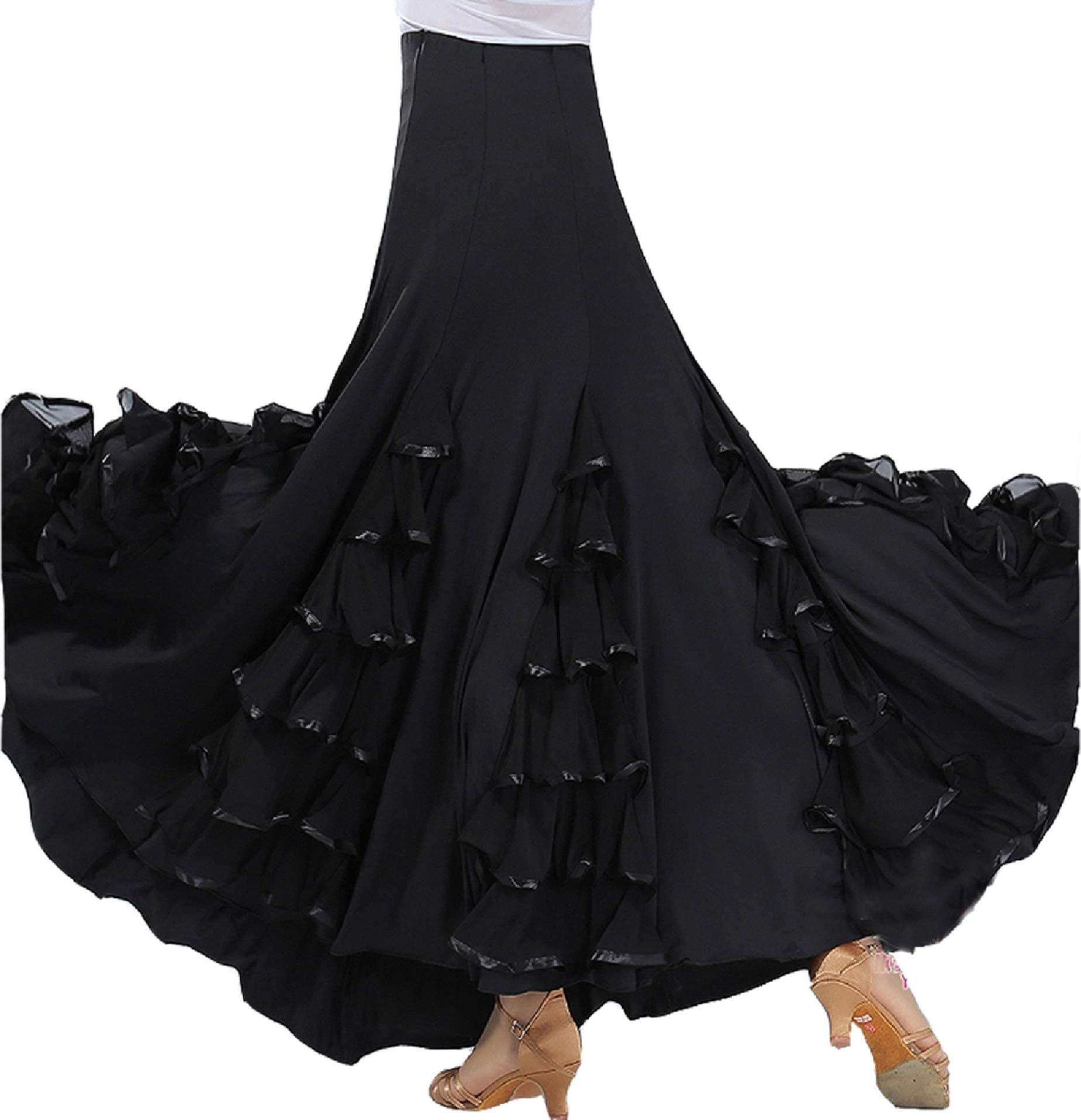JS CHOWWomen's Ballroom Spanish Flamenco Standard Waltz Party Smooth Swing Long Dance Skirt