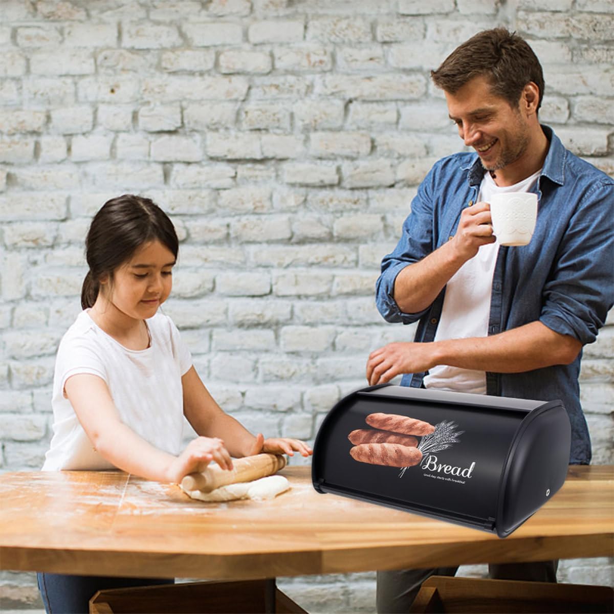 Vintage Black Metal Bread Box Large Capacity Bakery Bread Keeper Household Food Storage Container for Kitchen Countertop and Pantry Organization
