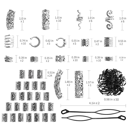 Miniatura 7 de 152 piezas de joyería para el cabello Vikings, cuentas de tubo de runas nórdicas, clips de metal, accesorios para trenzas y rastas, cuentas para